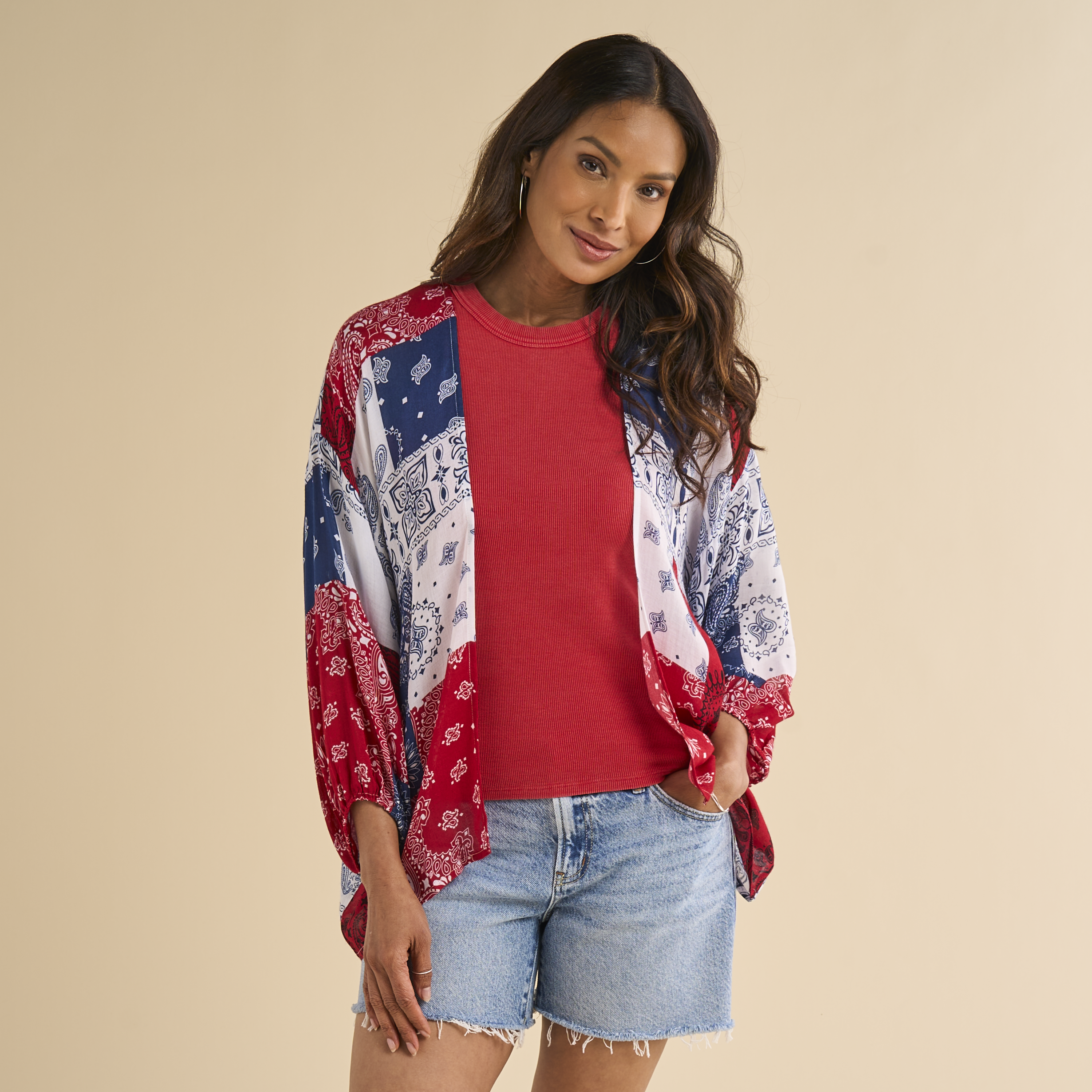 Image of Natural Reflections Bandana Patchwork Kimono