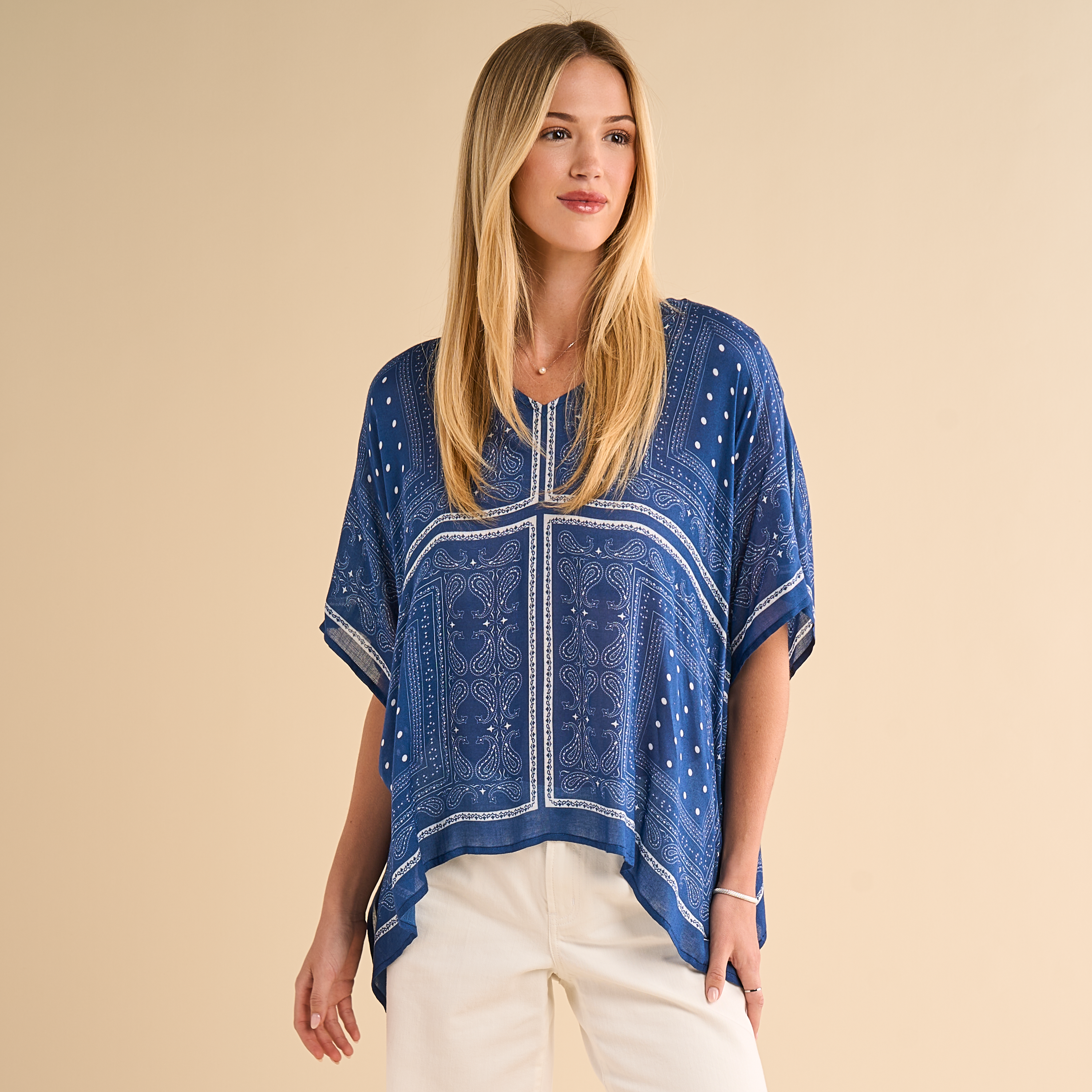 Image of Natural Reflections Bandana Love V-Neck Short-Sleeve Shirt - Multi