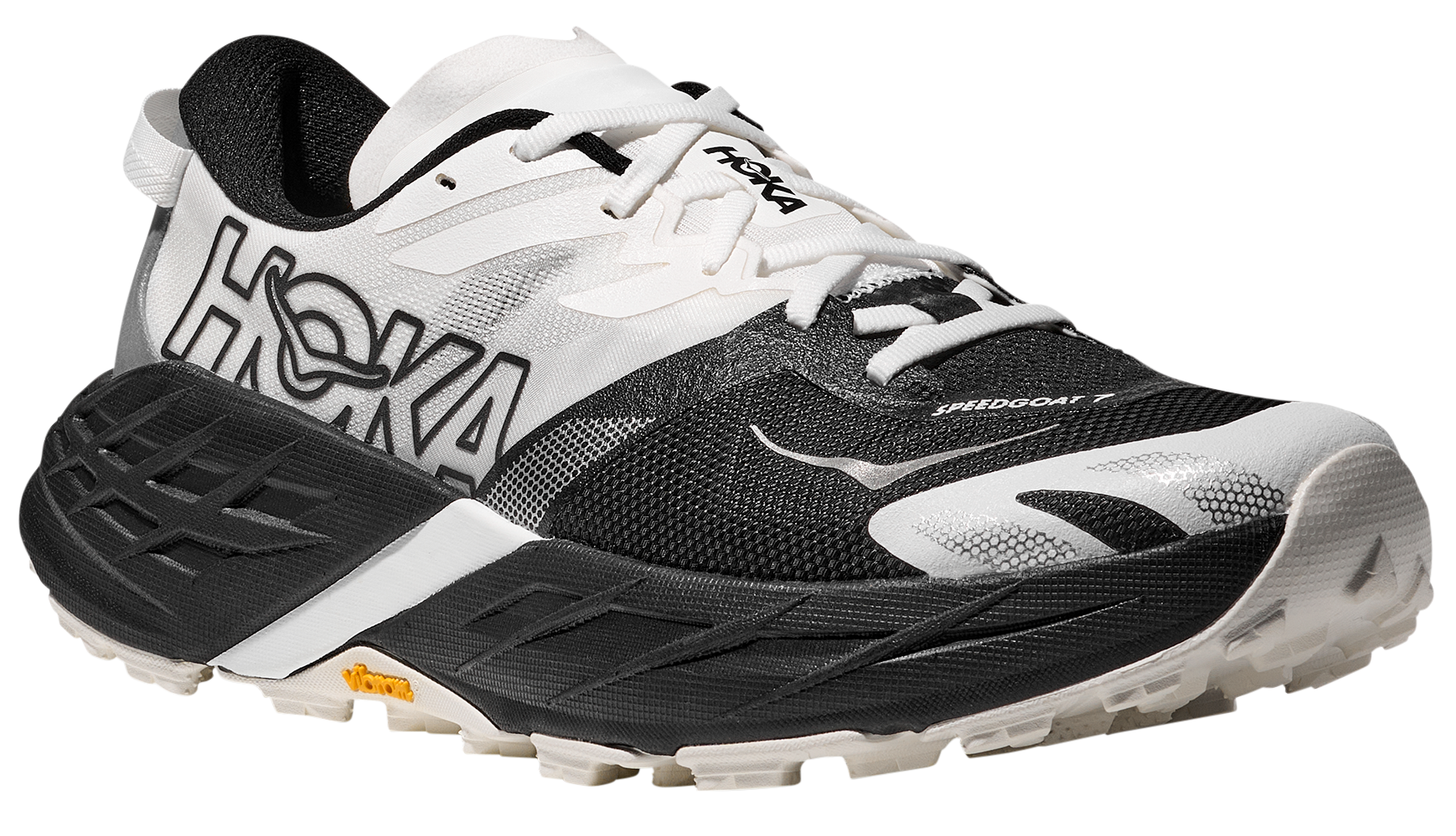 Image of HOKA Speedgoat 7 Trail Running Shoes for Men - Black/White