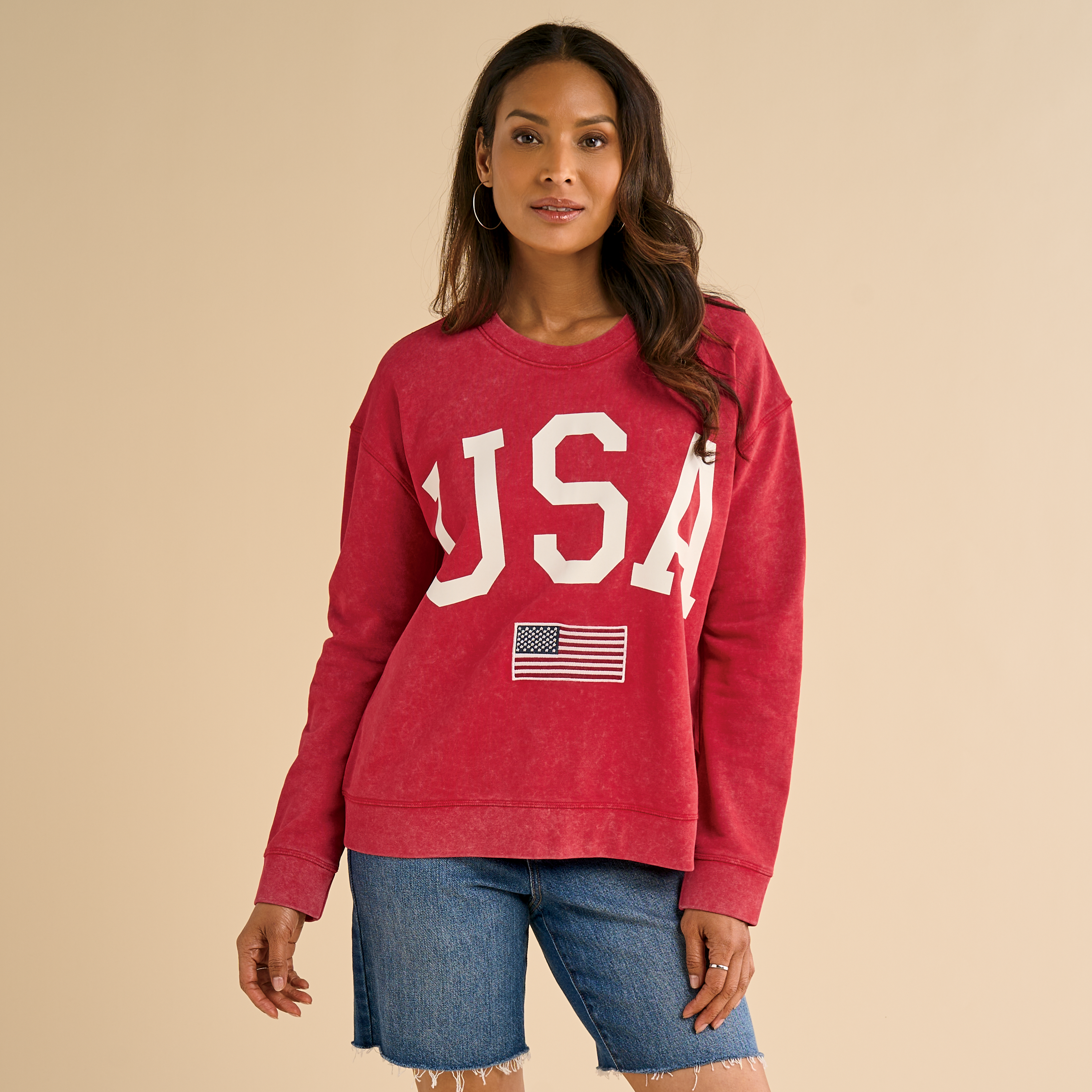 Image of Natural Reflections USA Flag Sweatshirt - Salsa