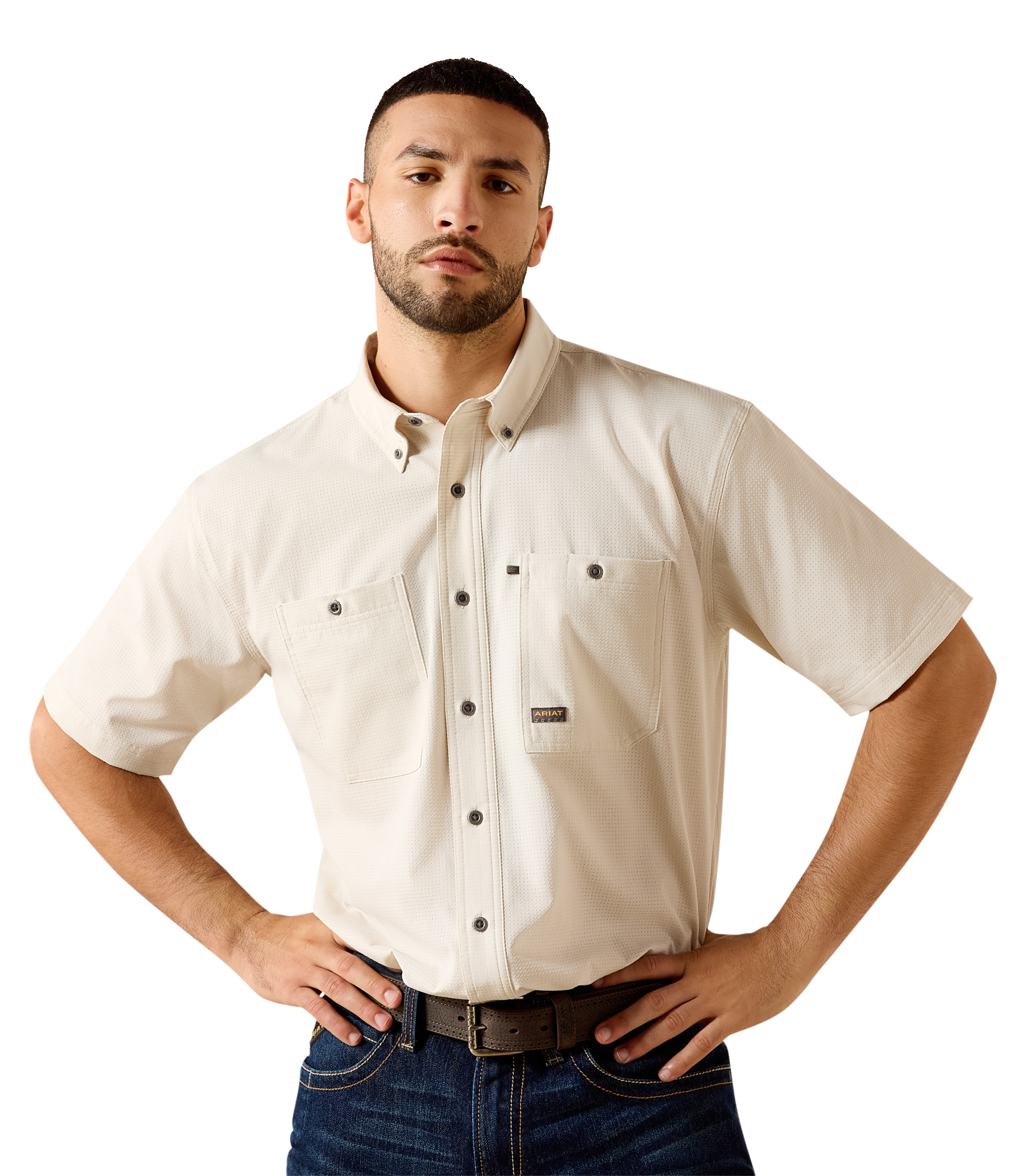 Men's Rebar Made Tough 360 Airflow Work Shirt in Moonbeam Polyester, Size: Large by Ariat