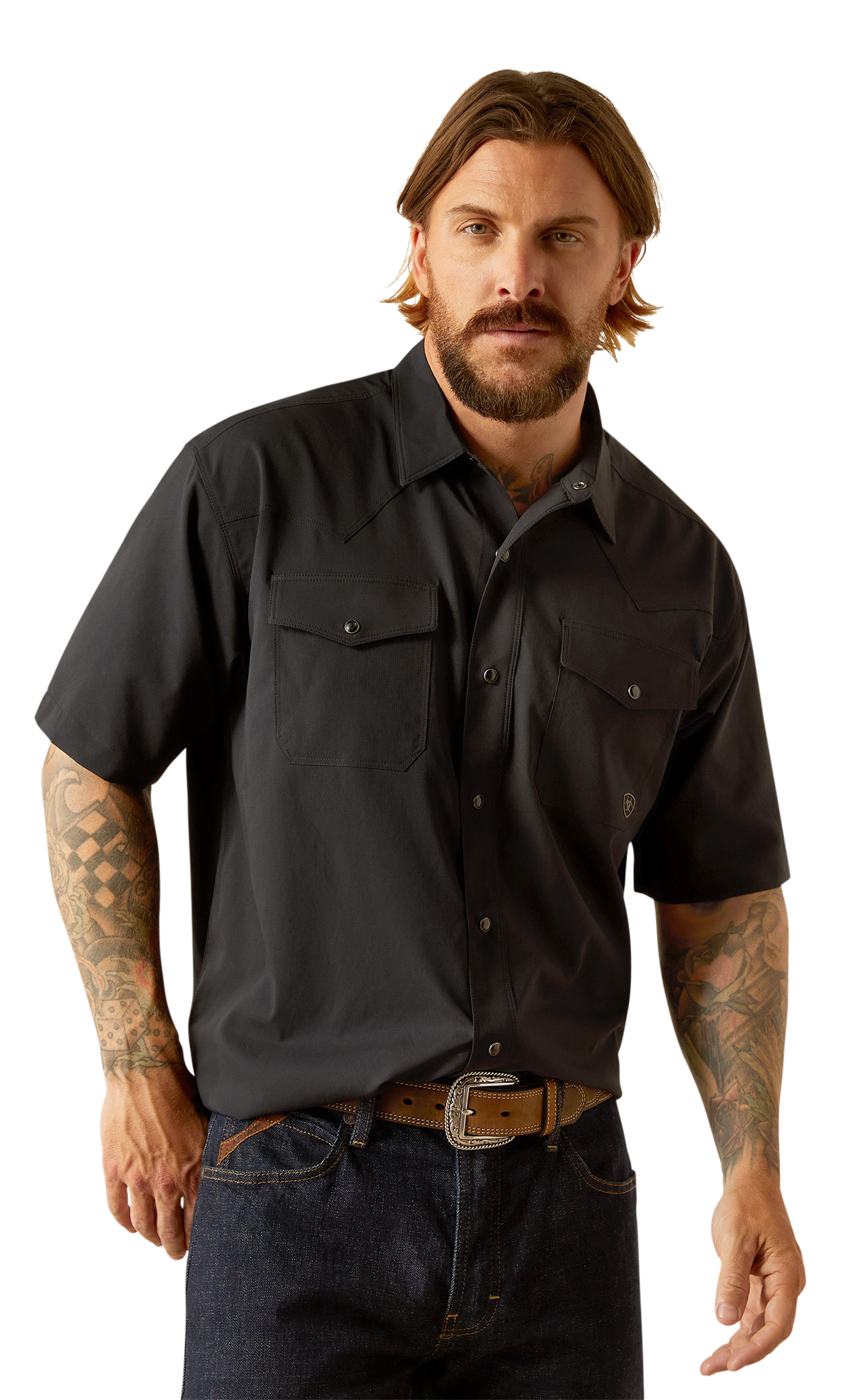 Image of Ariat Western VentTEK Snap Short-Sleeve Shirt - Black - XL