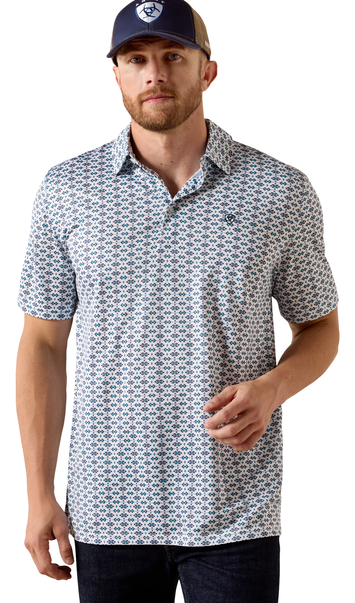 Image of Ariat All Over Print Short-Sleeve Polo - White Southwest