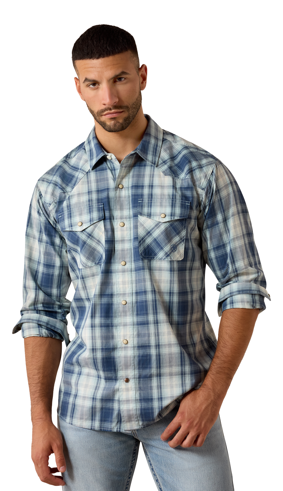 Image of Ariat Muir Woods Trail Retro Plaid Snap Long-Sleeve Shirt - Heathcliff - S