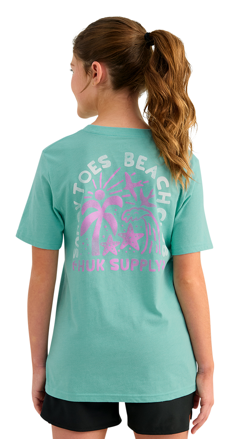 Image of Huk Sandy Toes Short-Sleeve T-Shirt for Kids - Marine Blue Heather