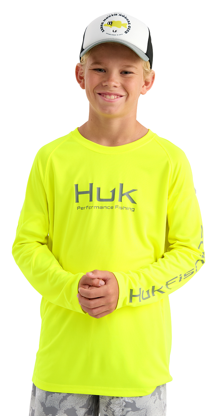 Image of Huk Pursuit Solid Long-Sleeve T-Shirt for Kids - Neon Yellow