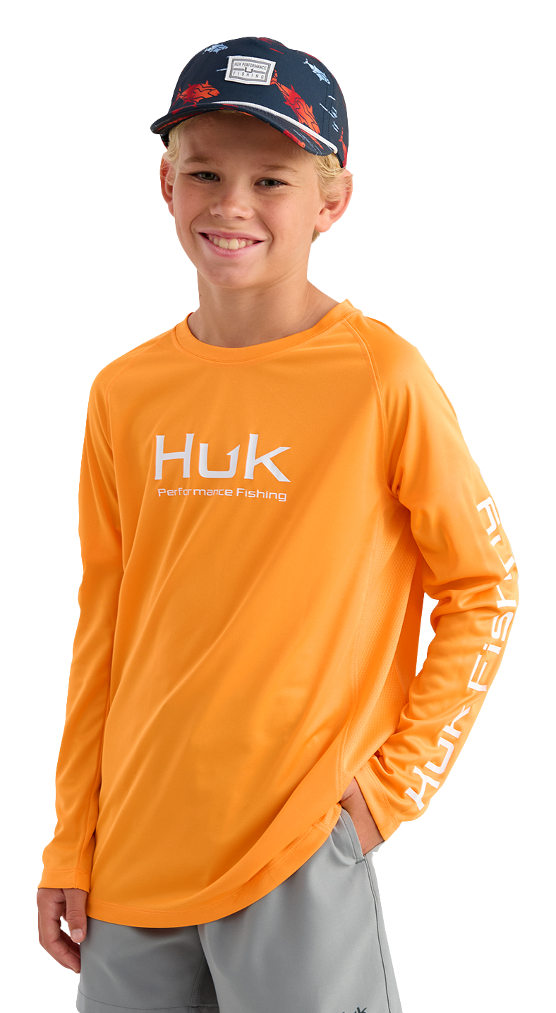 Image of Huk Pursuit Solid Long-Sleeve T-Shirt for Kids - Flare - M