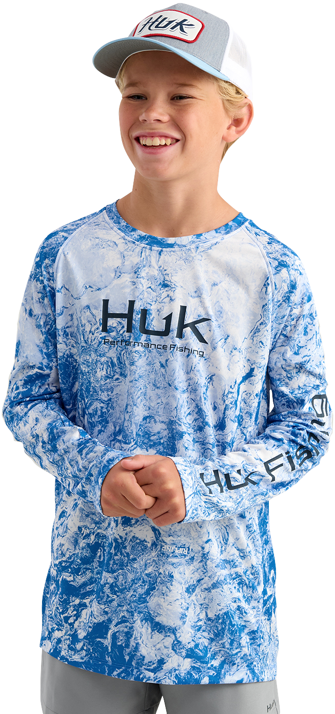 HUK Boys' Mossy Oak Pursuit Performance Long Sleeve Shirt, Medium, Regatta