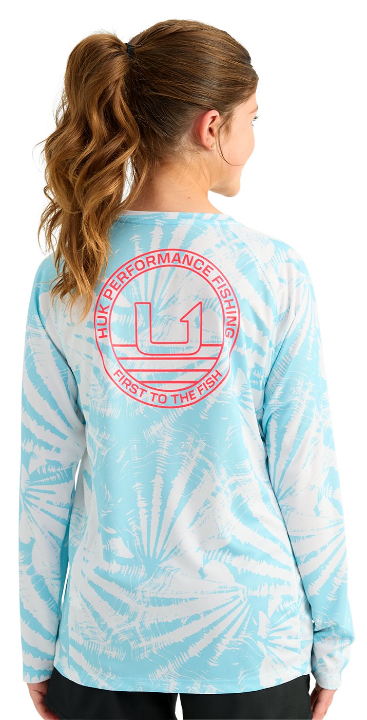 Image of Huk Pursuit Printed Graphic Crew-Neck Long-Sleeve Shirt for Kids - Caicos