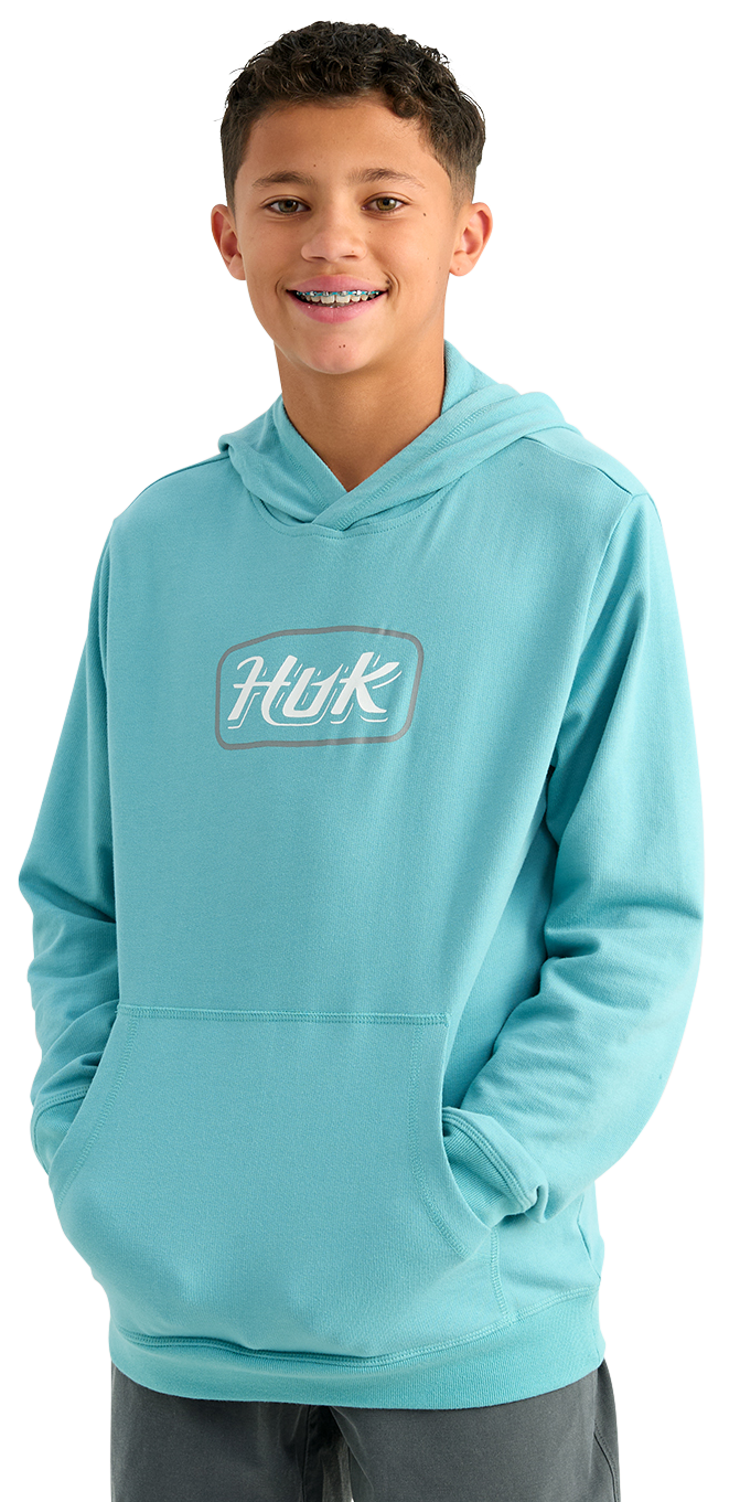 Image of Huk Edisto Script Terry Hoodie for Kids - Marine Blue