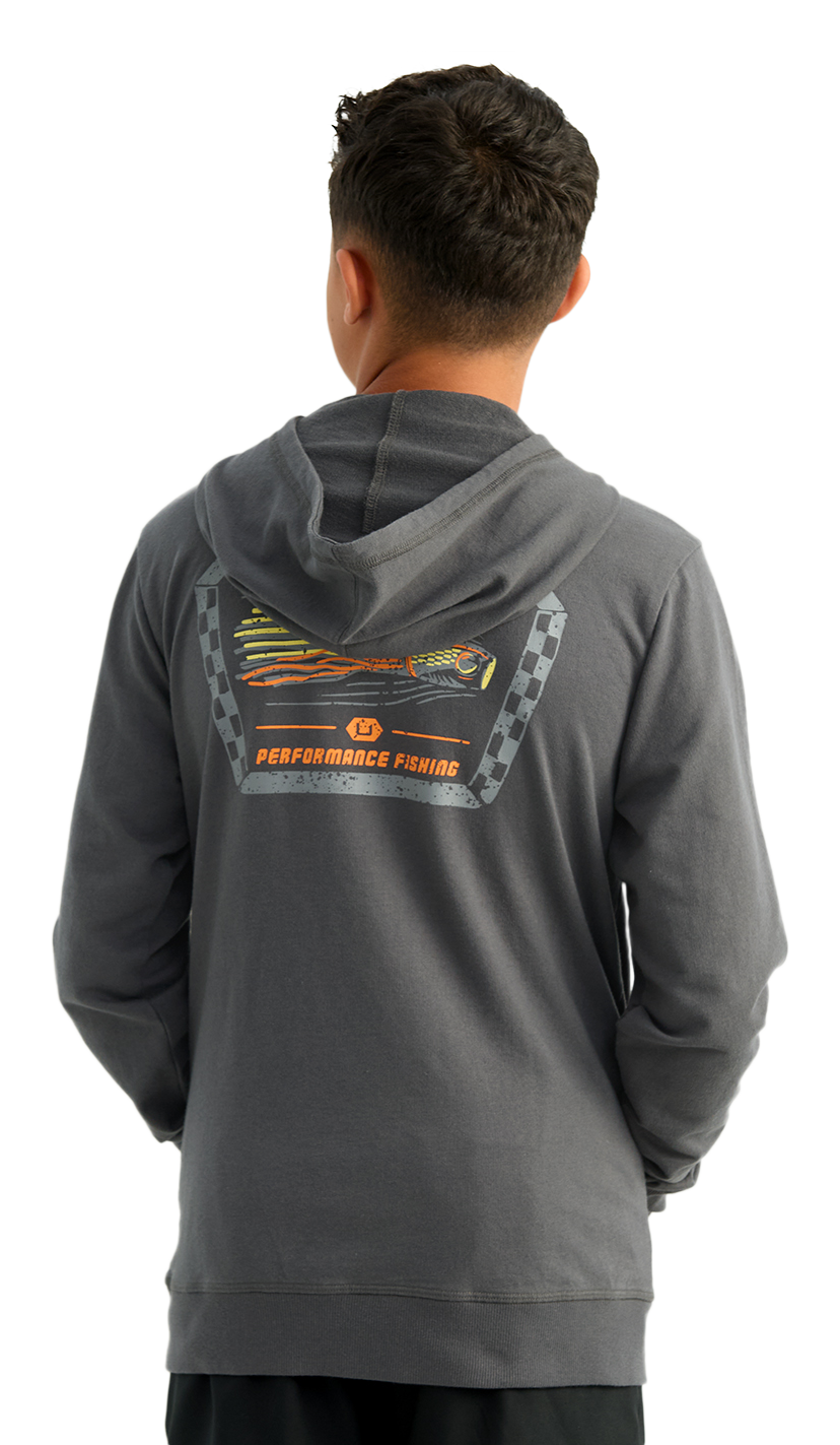 Image of Huk Edisto Fast Badge Terry Hoodie for Kids - Dark Shadow