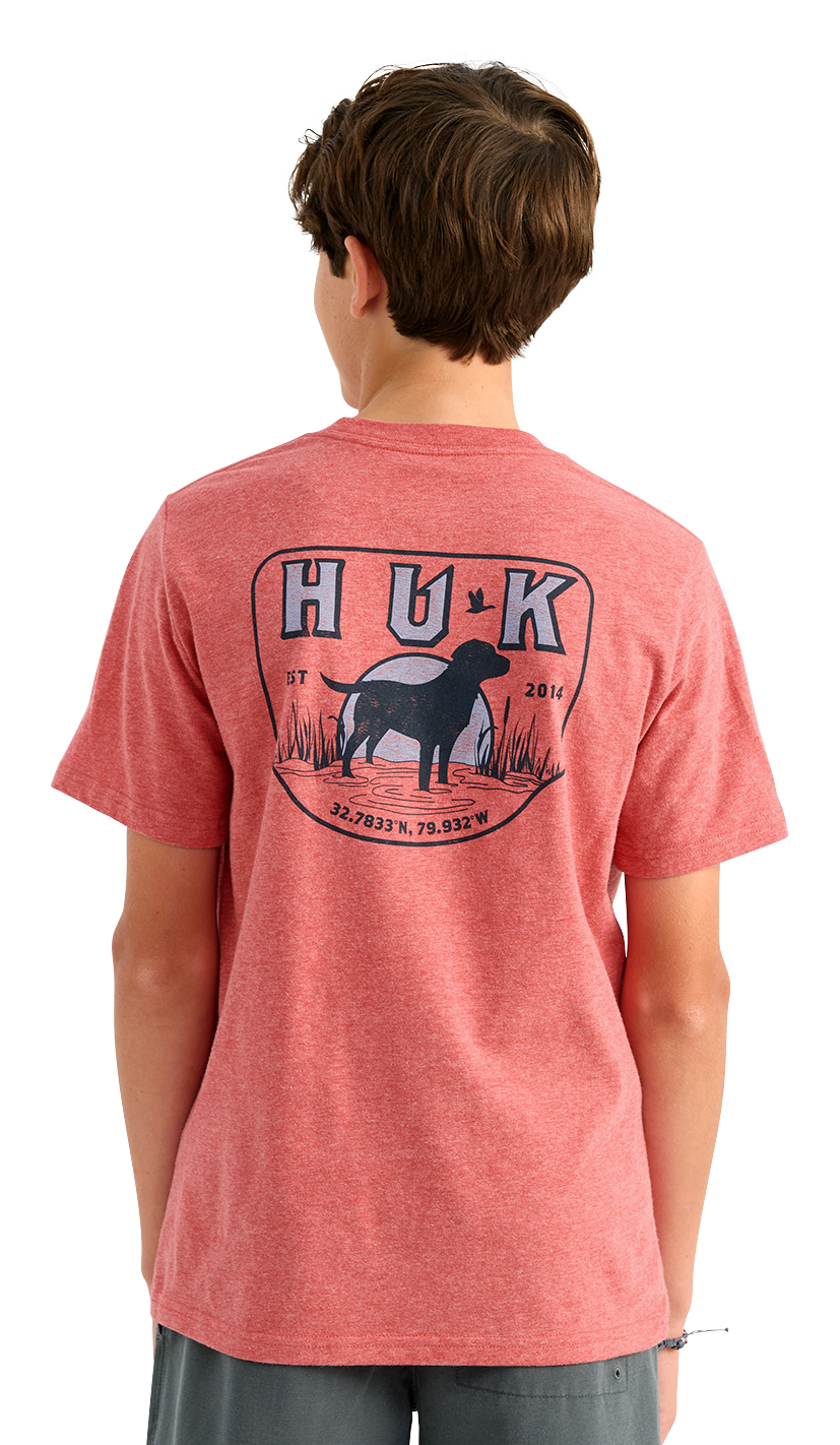 Image of Huk Lab Patch Short-Sleeve T-Shirt for Kids - Mineral Red Heather