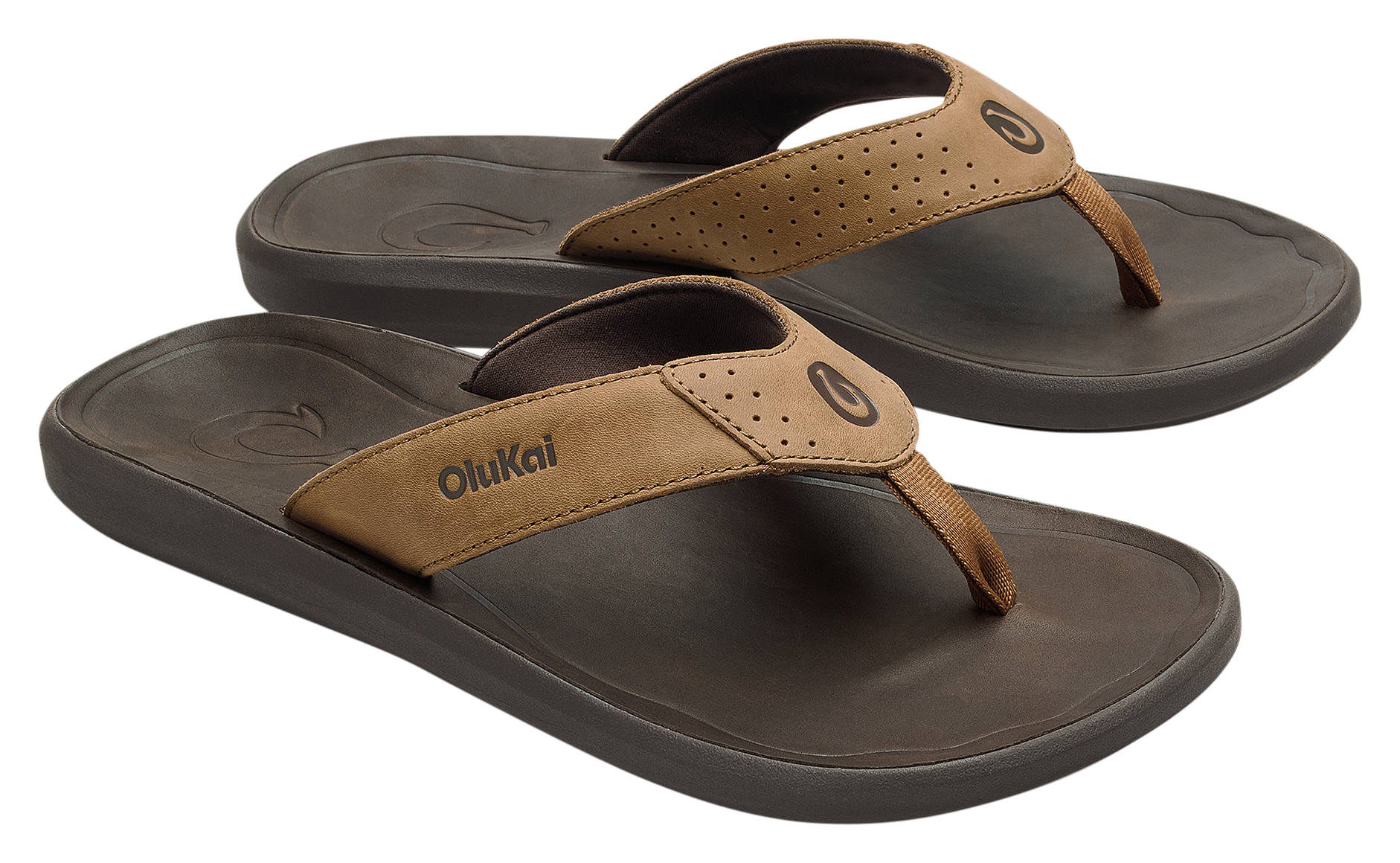 Image of OluKai Pili Sandals for Men - Tan/Dark Java
