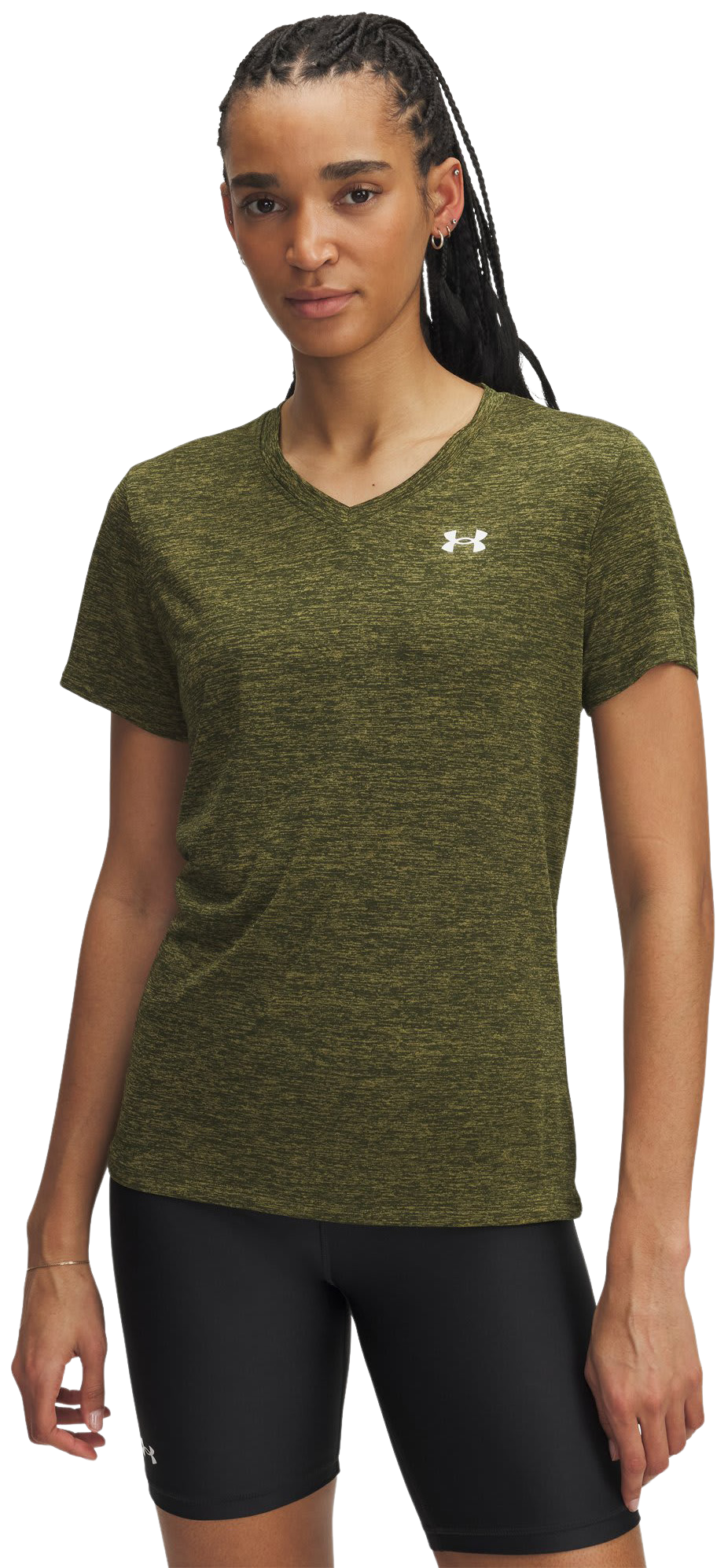 Image of Under Armour Tech Twist Short-Sleeve V-Neck T-Shirt - Expedition Green/White