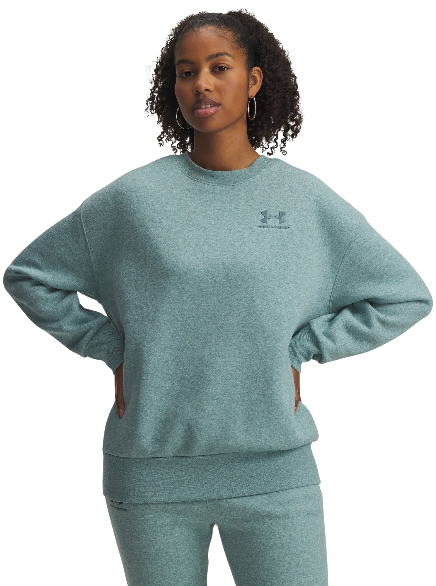 Image of Under Armour Icon Fleece Oversized Crew -Jasper Blue Light Heather/Jasper Blue - XS