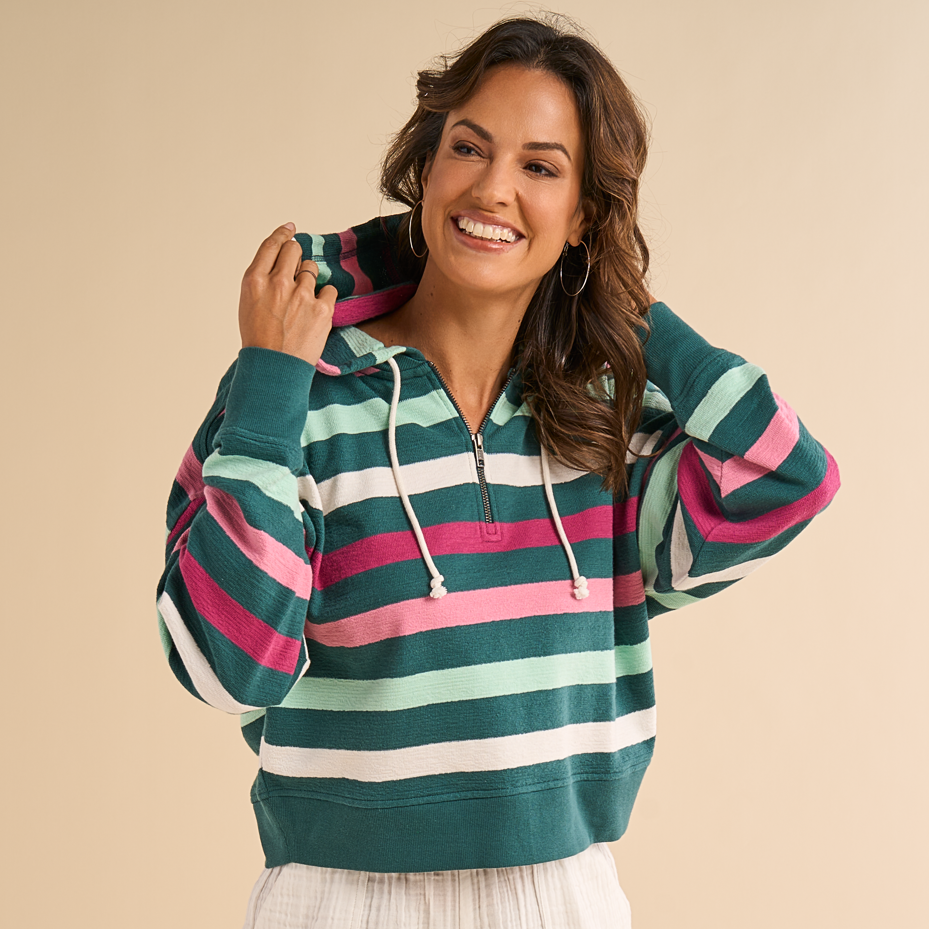 Image of Natural Reflections Quarter-Zip Stripe Hoodie - Mediterranea