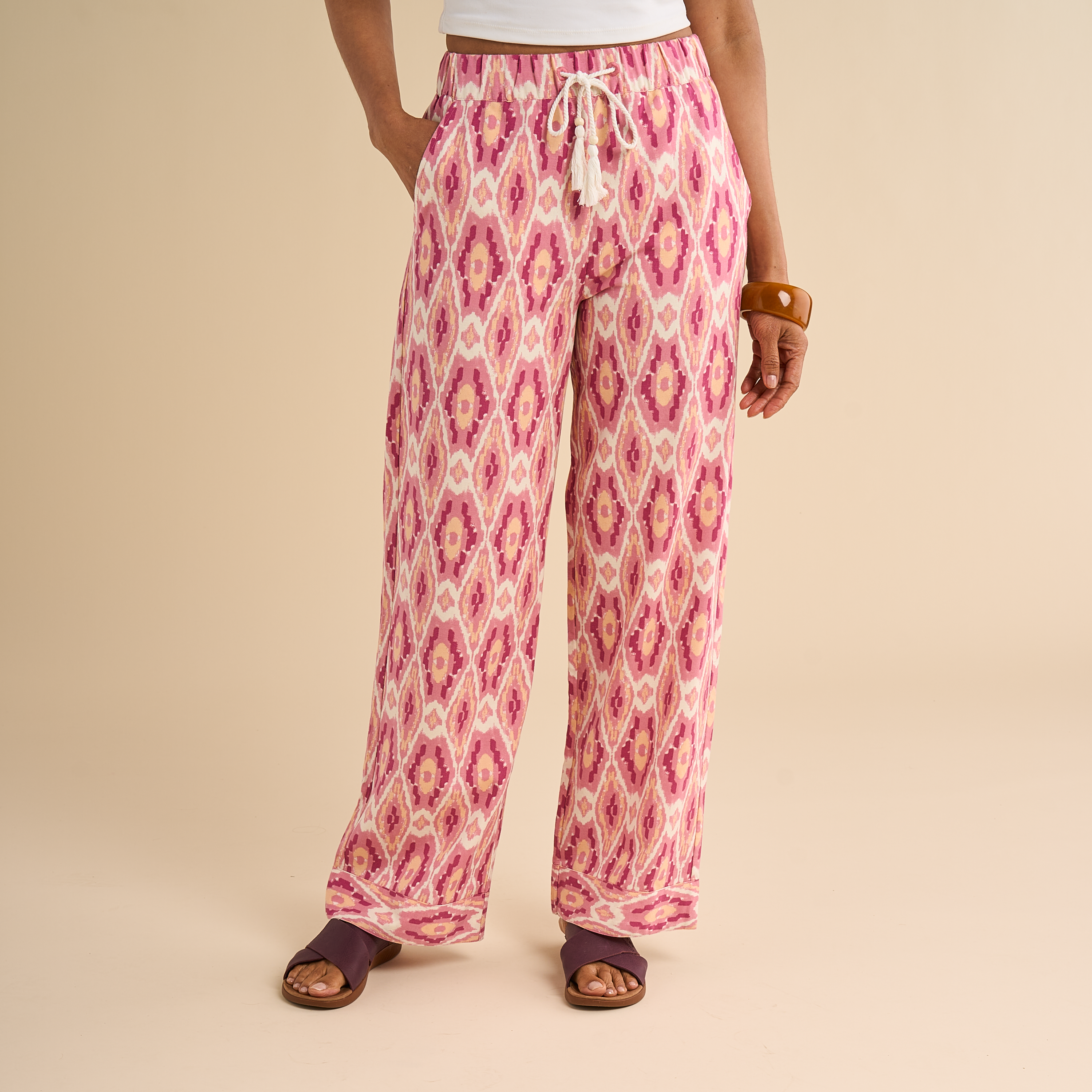 Image of Natural Reflections Batik Pattern Printed Pants - Rose Print