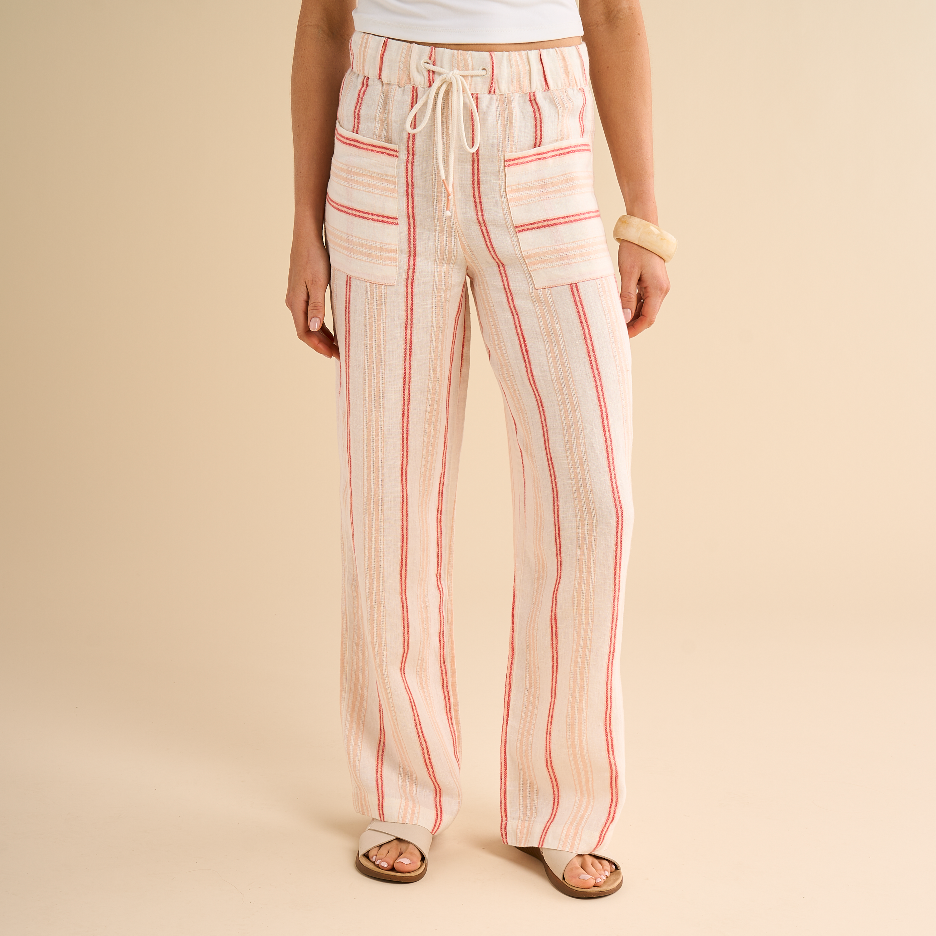 Image of Natural Reflections Stripe Wide-Leg Pants - Apricot Stripe