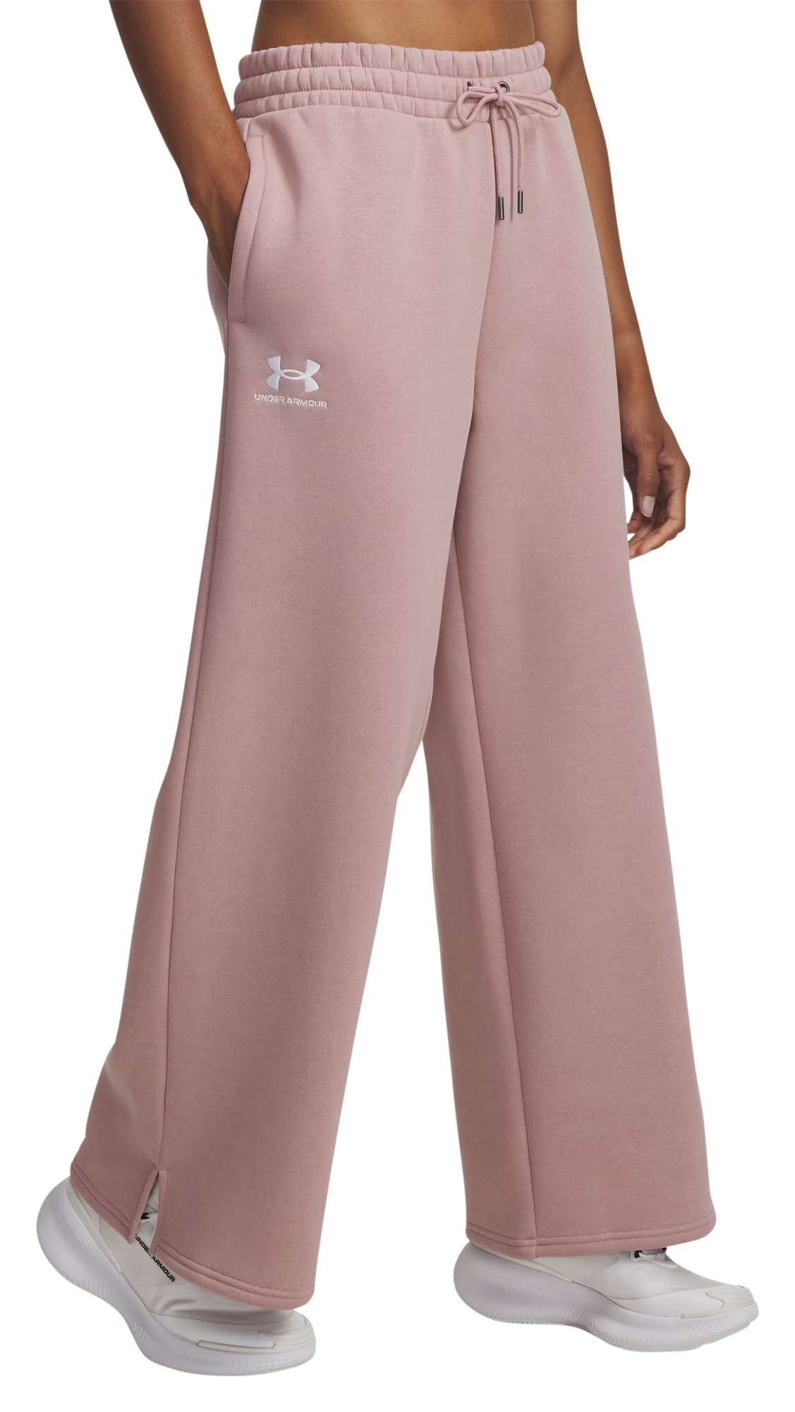 Image of Under Armour Icon Fleece Wide-Leg Pants for Ladies - Tourmaline Pink/White - L