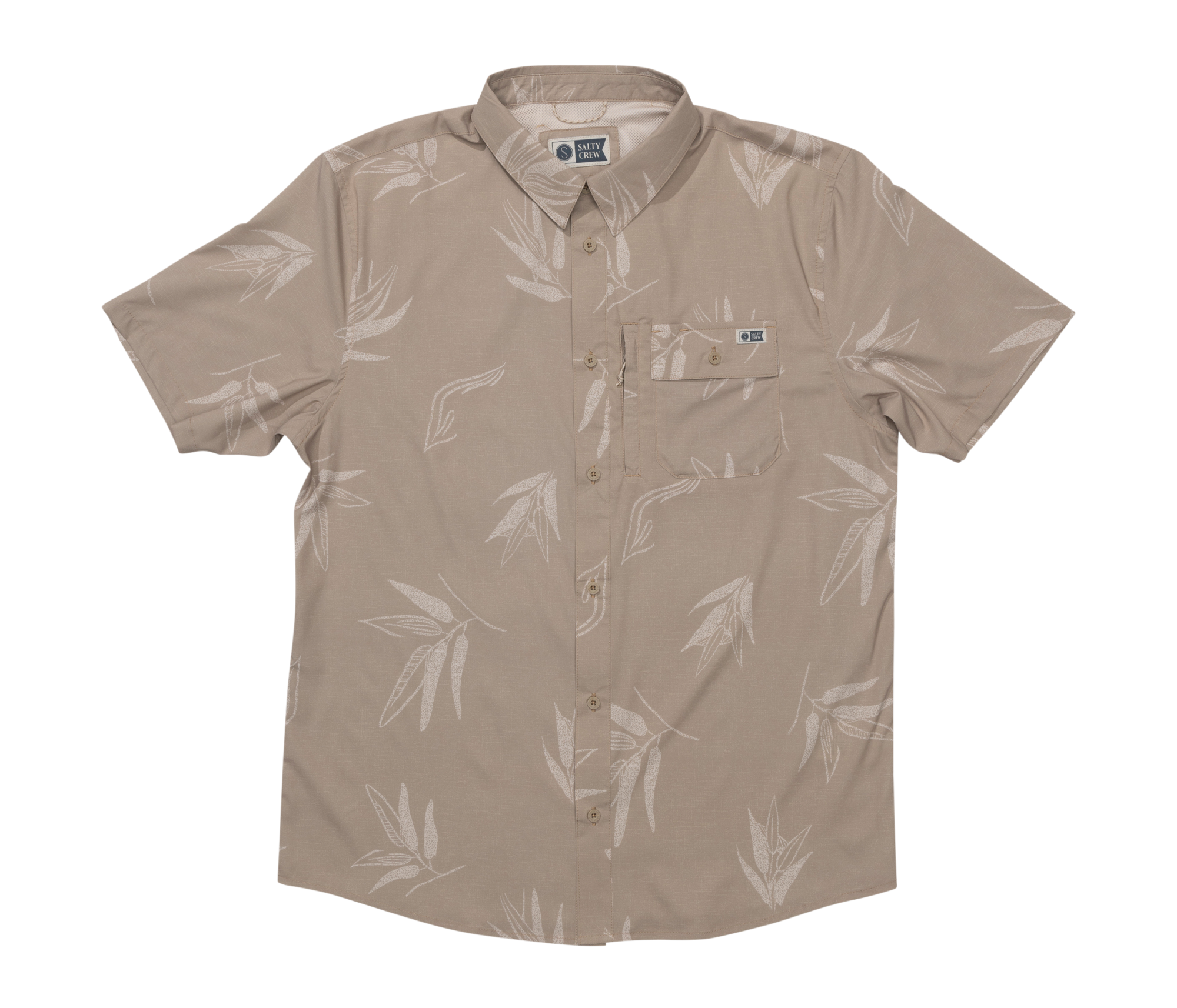 Image of Salty Crew Flagship UV Button-Up Short-Sleeve Shirt - Dark Khaki