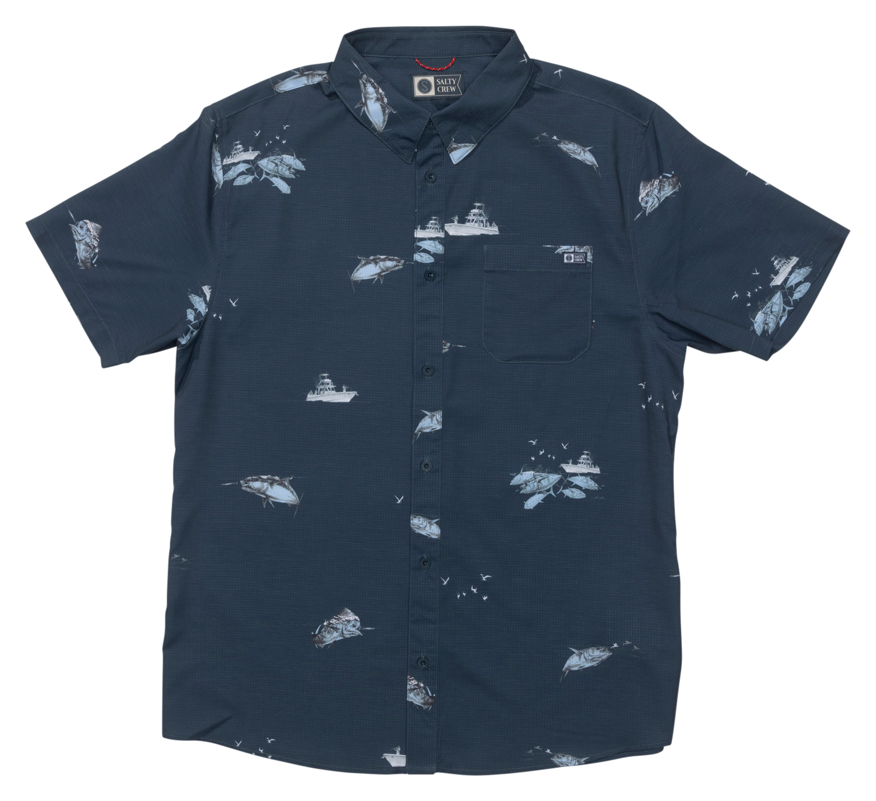 Image of Salty Crew Breezer Perforated Short-Sleeve Button-Up Shirt - Midnight Navy - 2XL