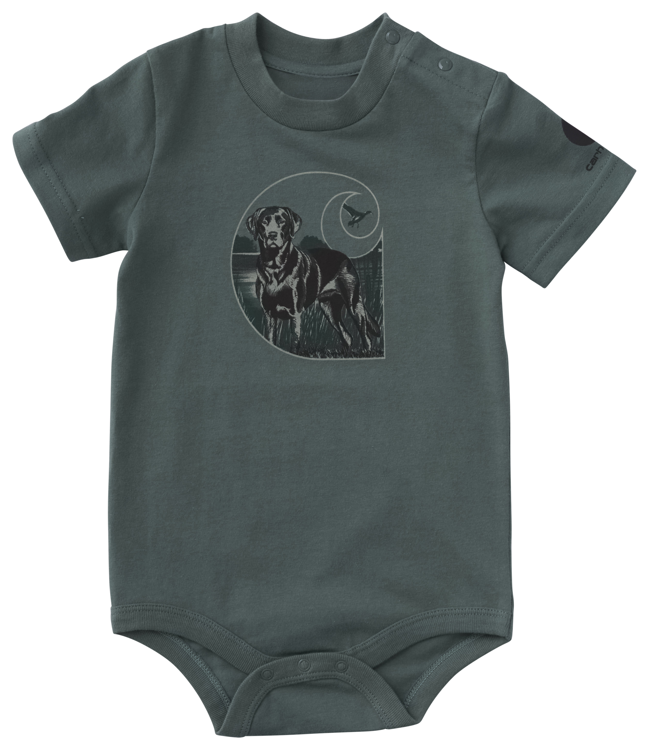 Image of Carhartt Dog Graphic Short-Sleeve Bodysuit for Babies - Laurel Wreath