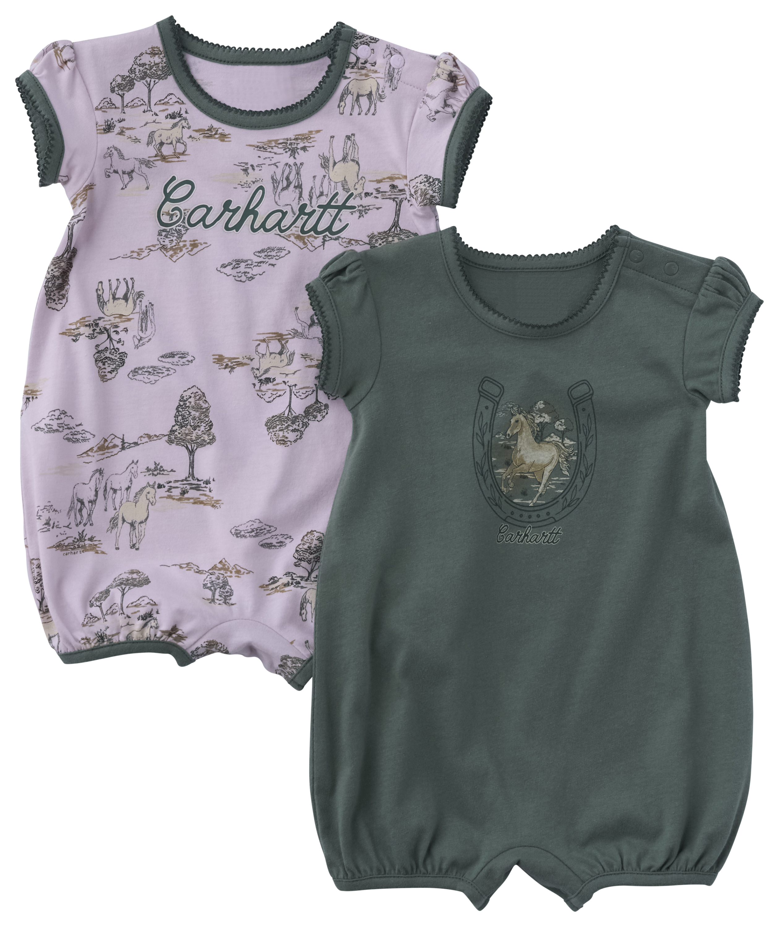 Image of Carhartt Horse-Lover Short-Sleeve Romper 2-Piece Set for Babies - Laurel Wreath