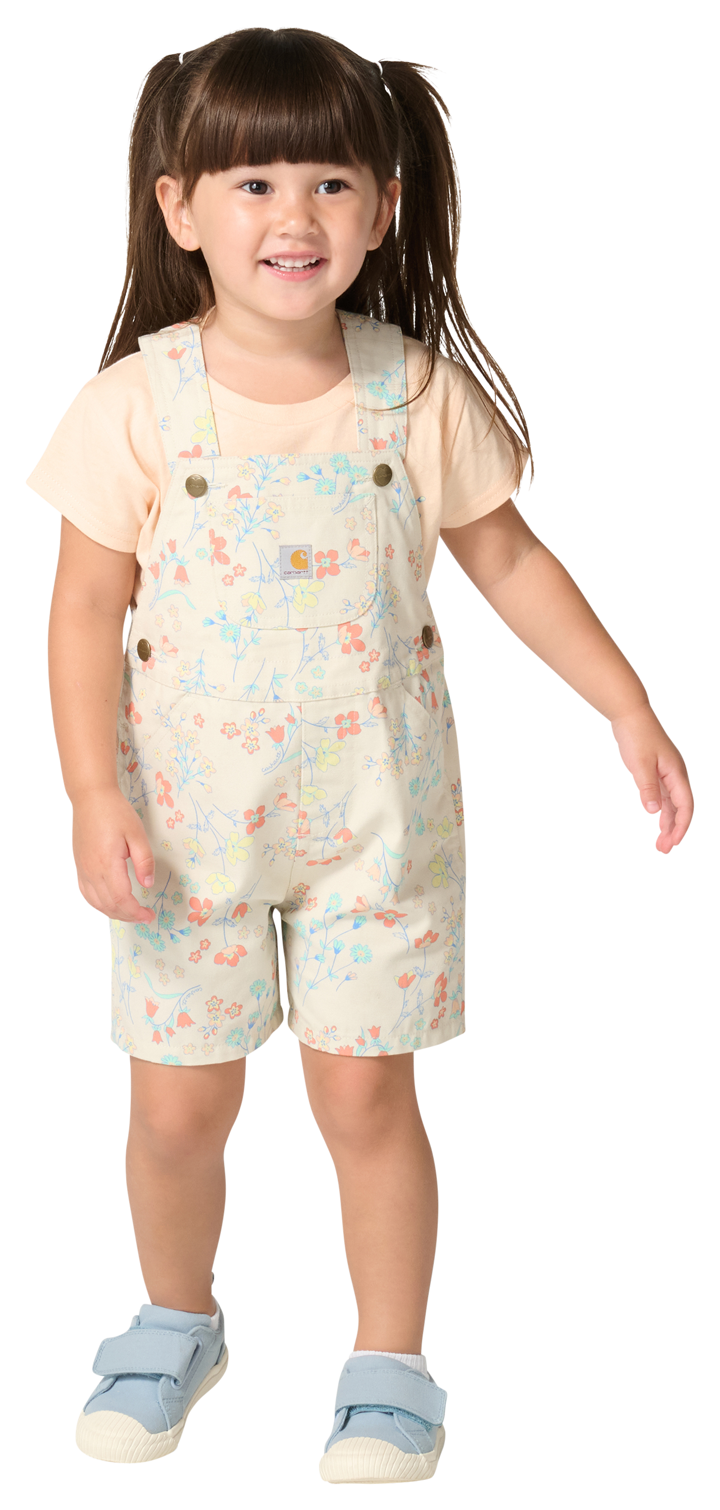 Image of Carhartt Floral Short-Sleeve T-Shirt and Canvas Shortalls 2-Piece Set for Toddlers - Turtledove - 2T