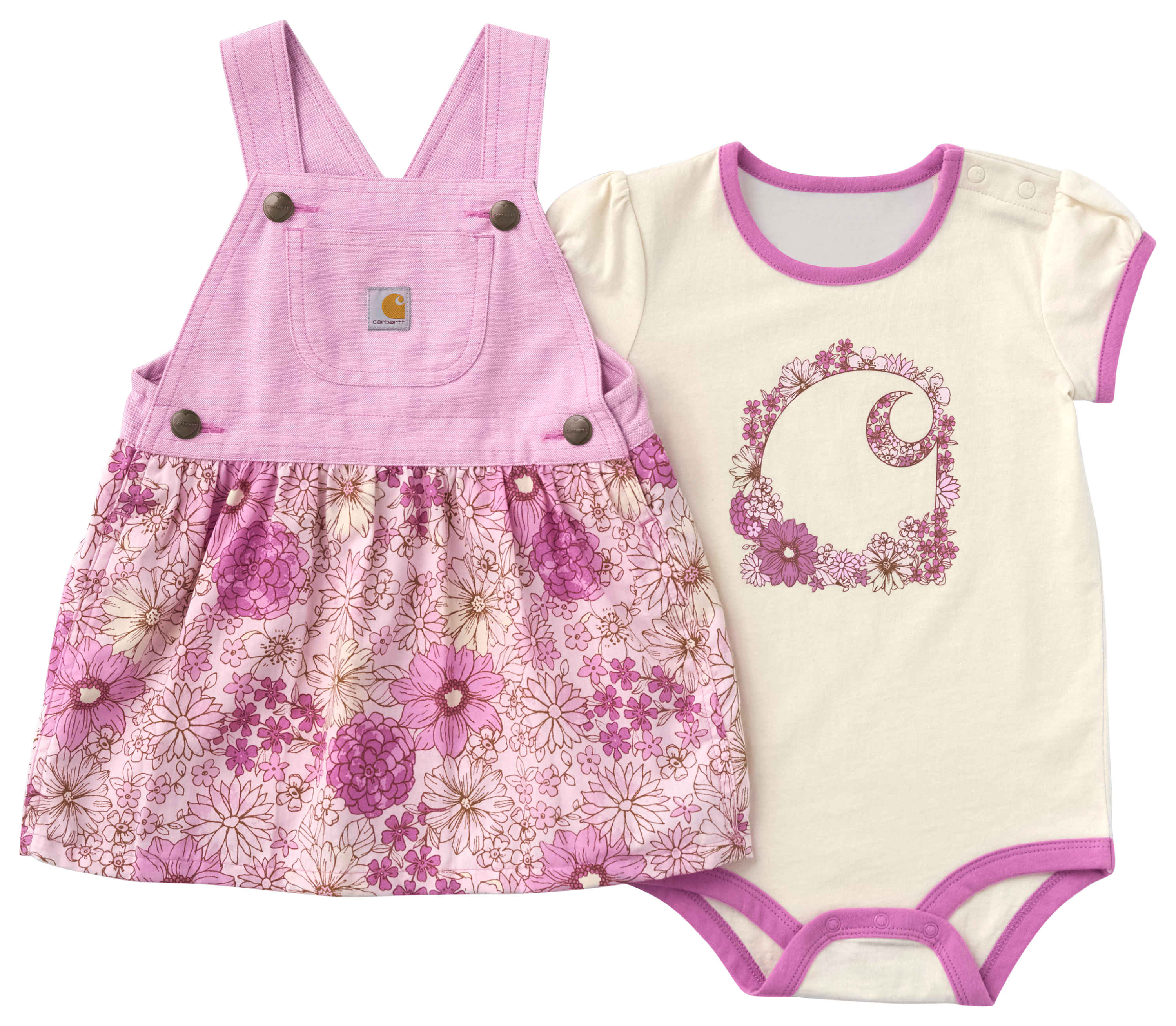 Image of Carhartt Flowers Short-Sleeve Bodysuit and Printed Jumper 2-Piece Set for Babies - Bodacious