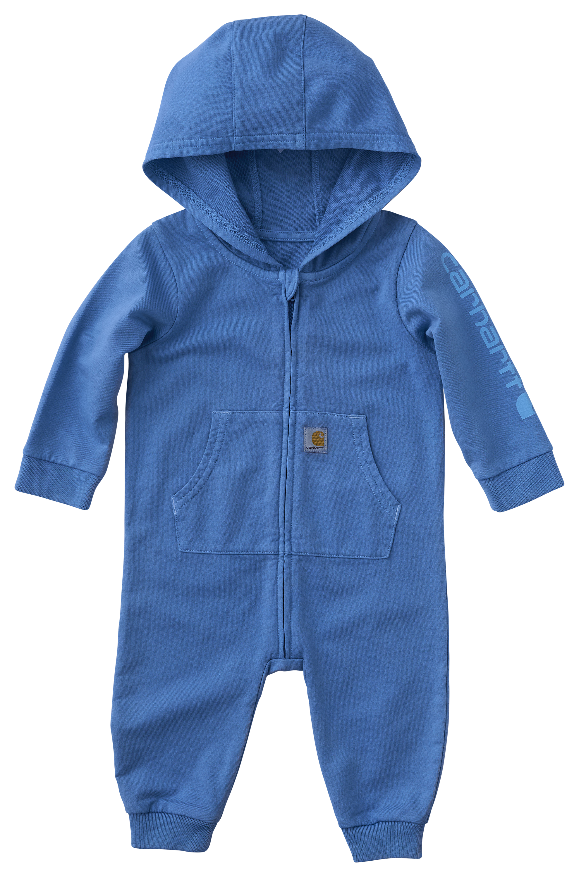 Image of Carhartt French Terry Long-Sleeve Full-Zip Hooded Coveralls for Babies - Azure Blue - 3 Months