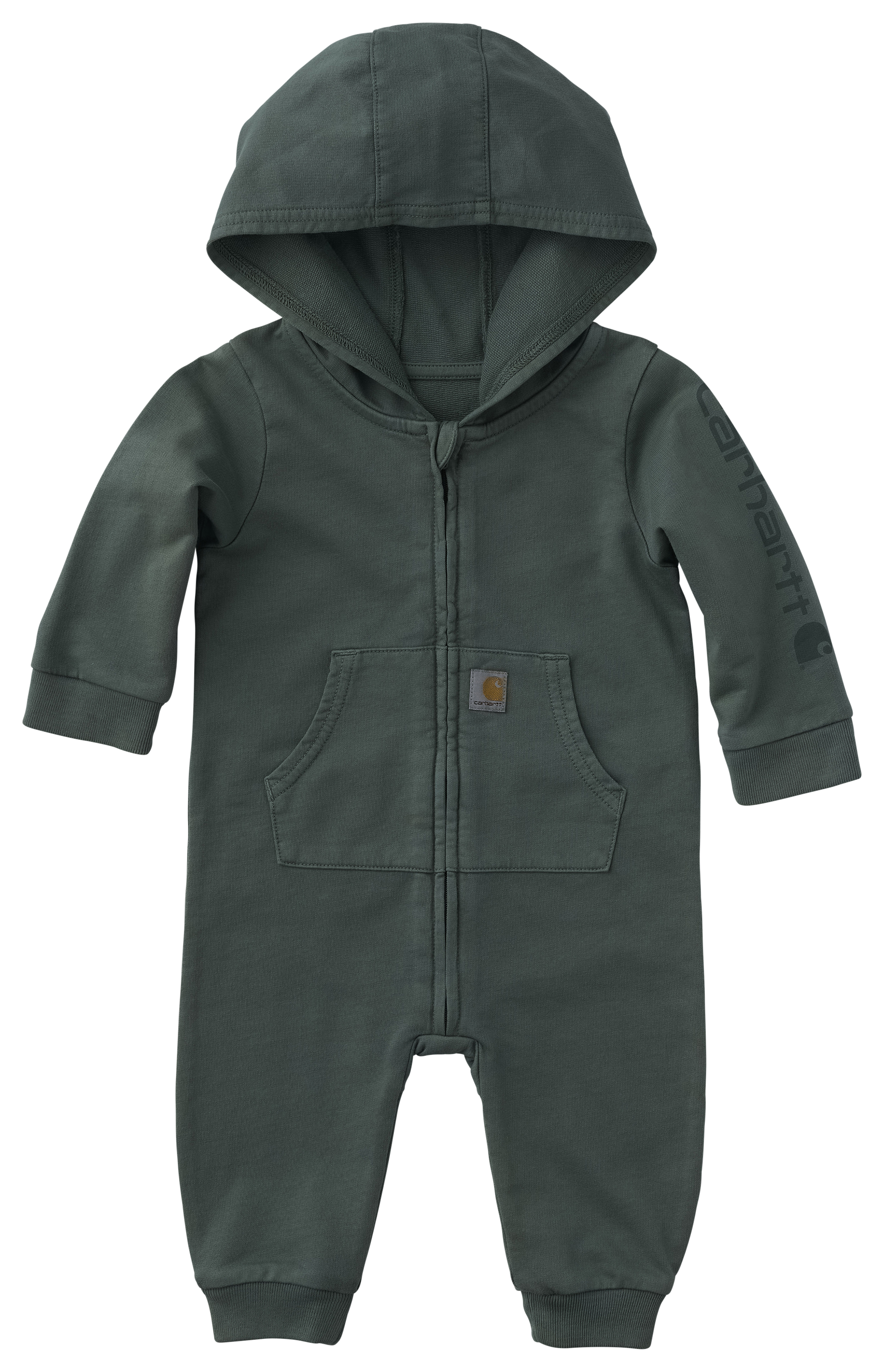 Image of Carhartt French Terry Long-Sleeve Full-Zip Hooded Coveralls for Babies - Laurel Wreath Wash - 6 Months