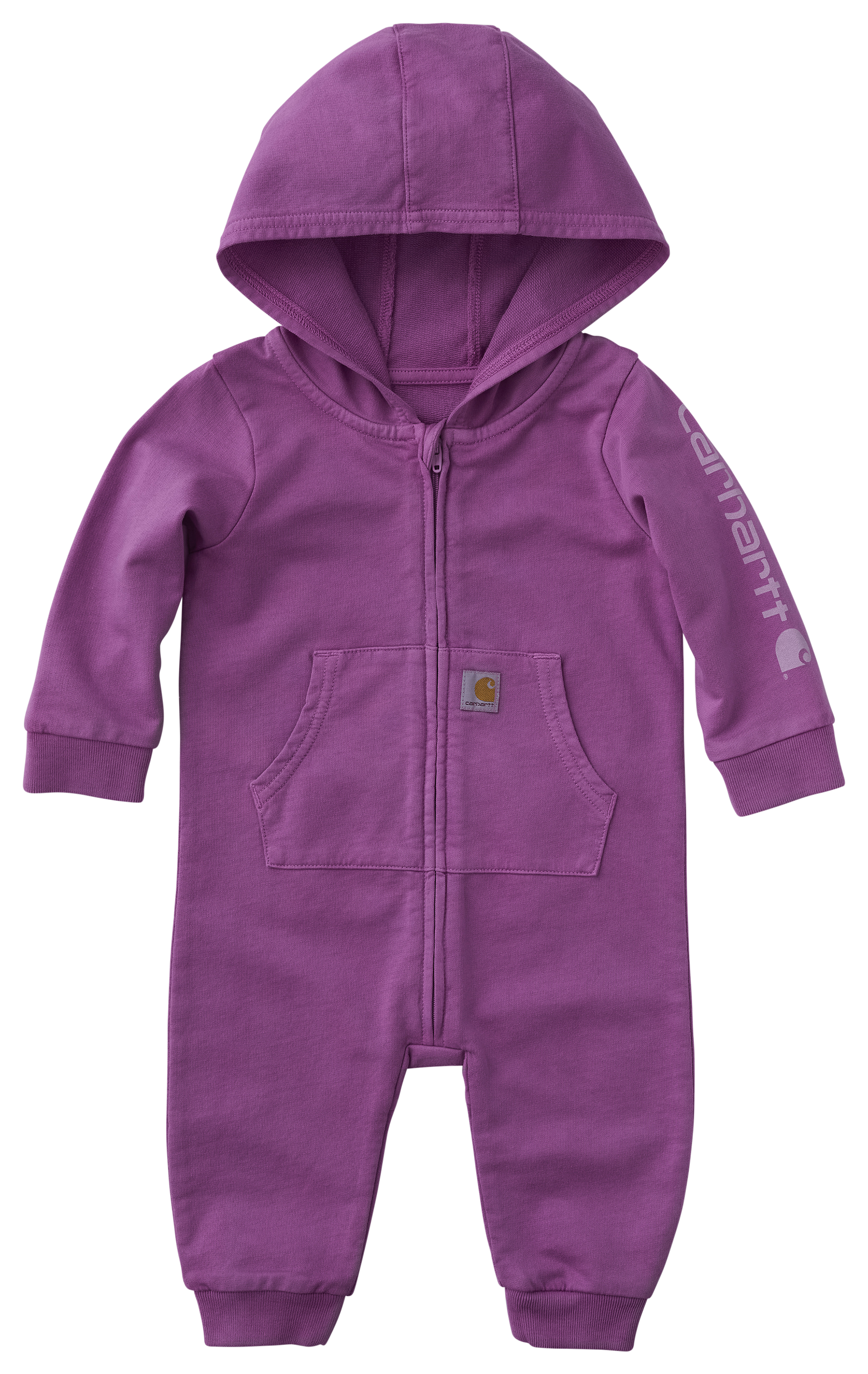 Image of Carhartt French Terry Long-Sleeve Full-Zip Hooded Coveralls for Babies - Bodacious Wash - 18 Months