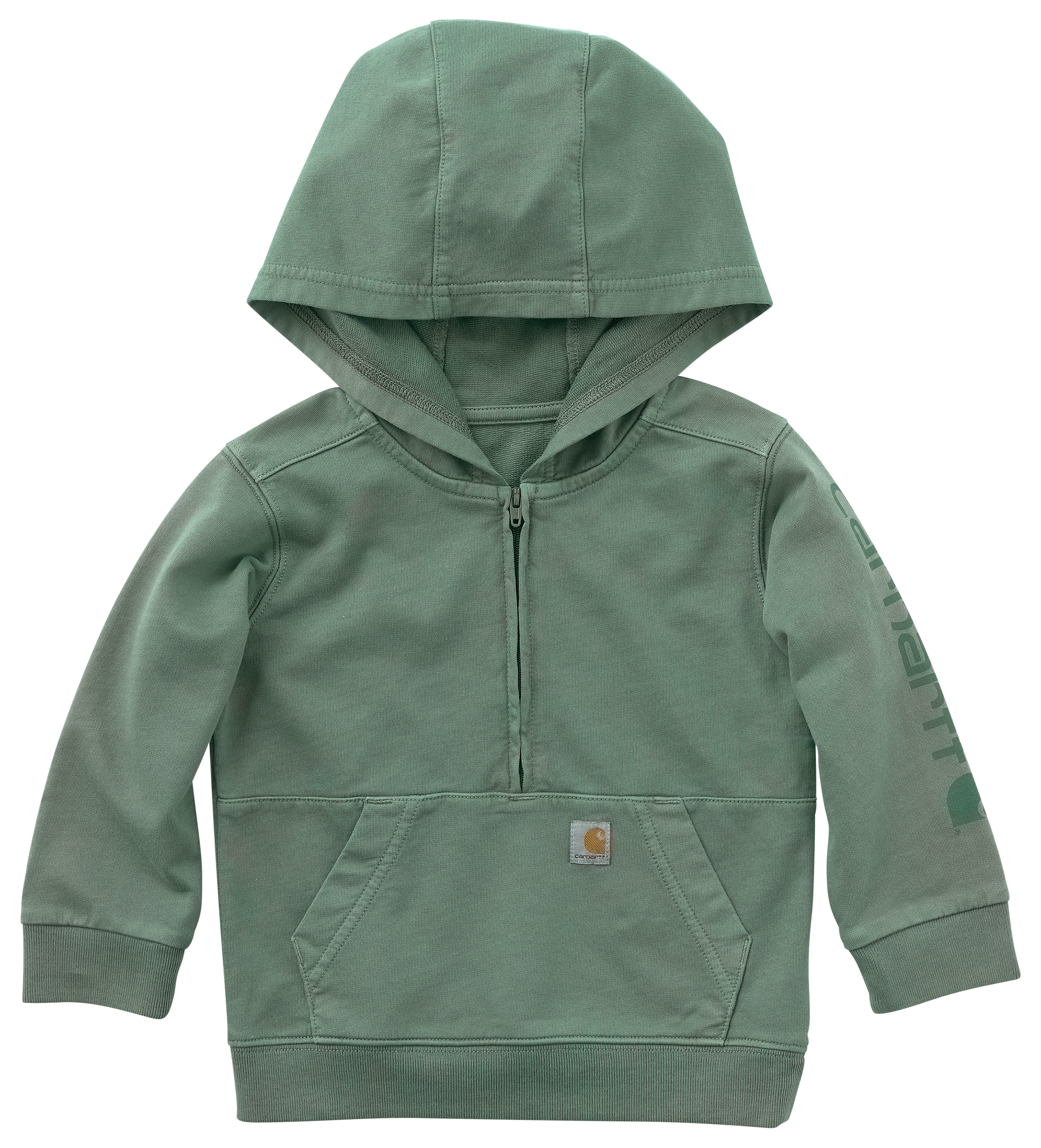 Image of Carhartt French Terry Garment-Dye Half-Zip Hooded Sweatshirt for Toddlers - Laurel Wreath Wash - 2T