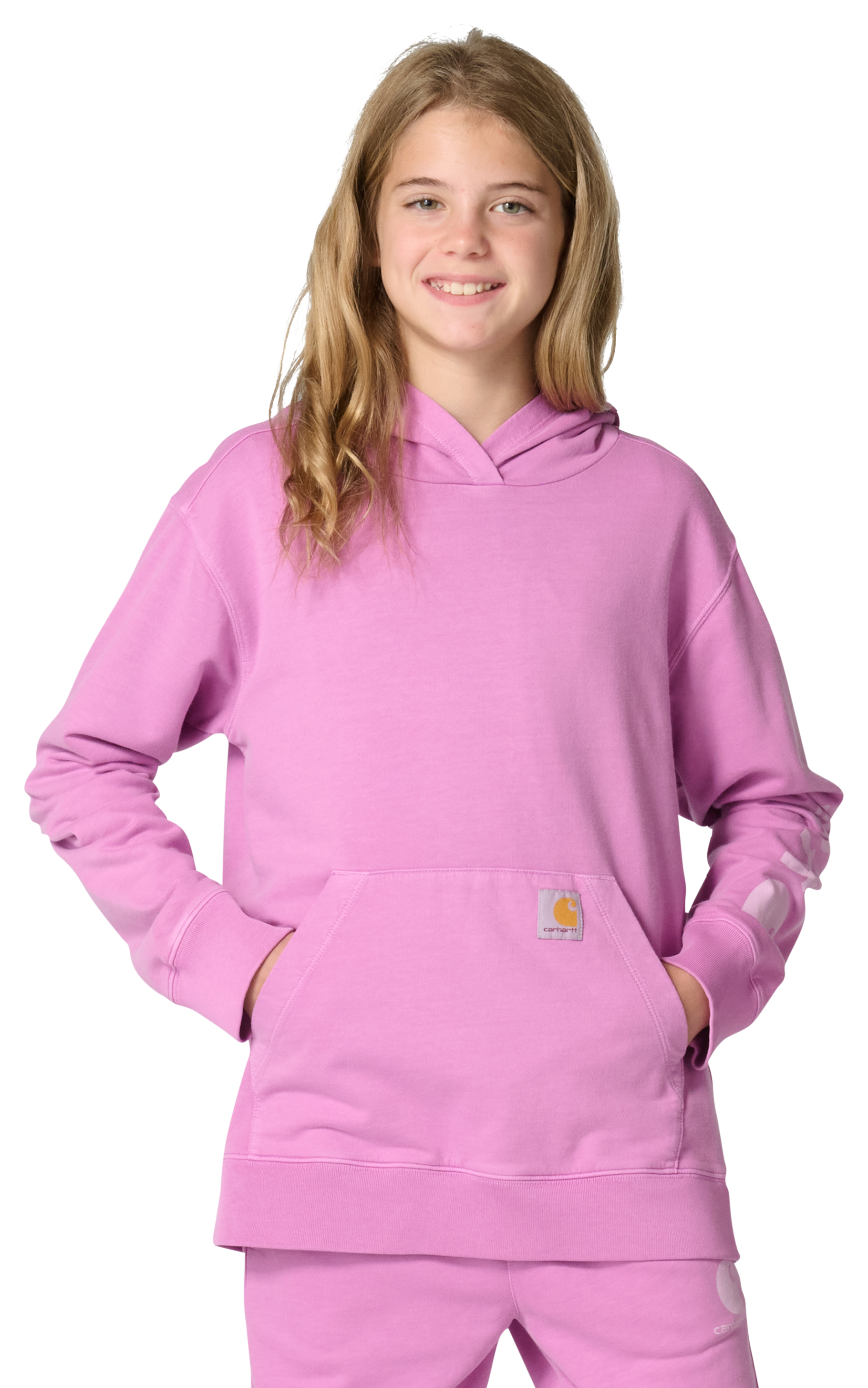 Image of Carhartt French Terry Graphic Sleeve Hoodie for Kids - Bodacious Wash - 6X
