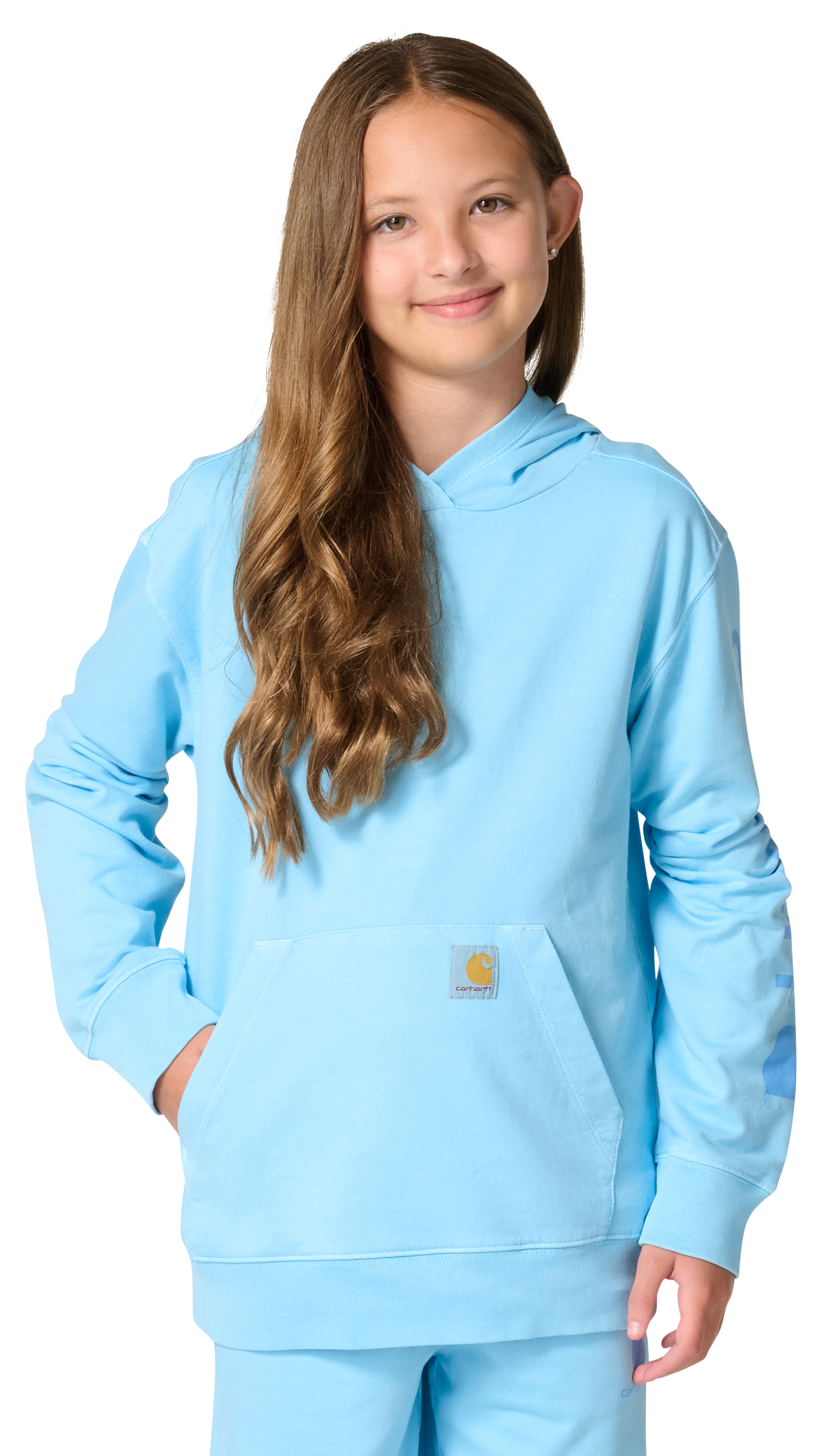 Image of Carhartt French Terry Graphic Sleeve Hoodie for Kids - Baltic Sea - S