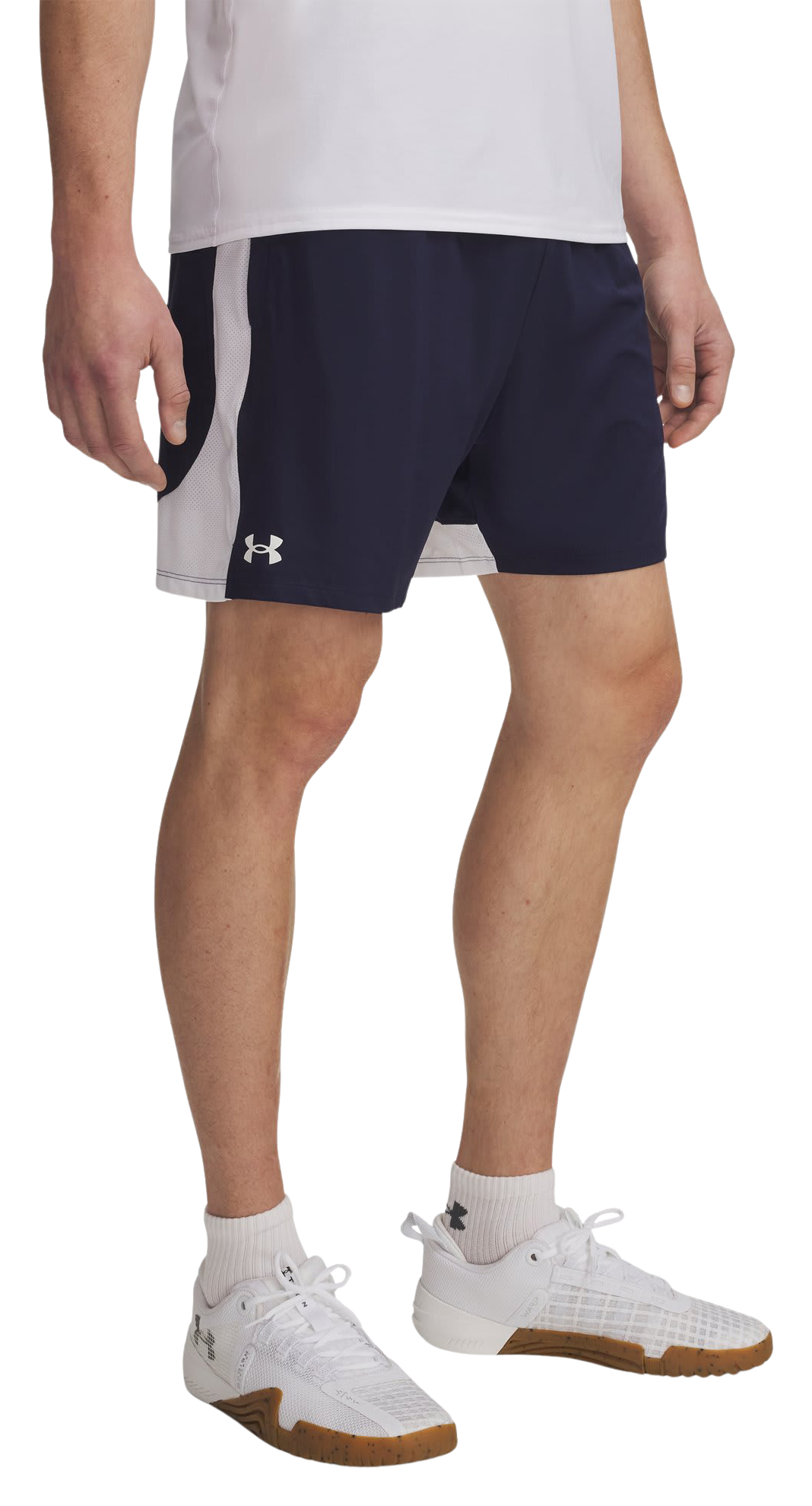 Image of "Under Armour UA Tech Vent 7"" Shorts - Midnight Navy/White Stripe"