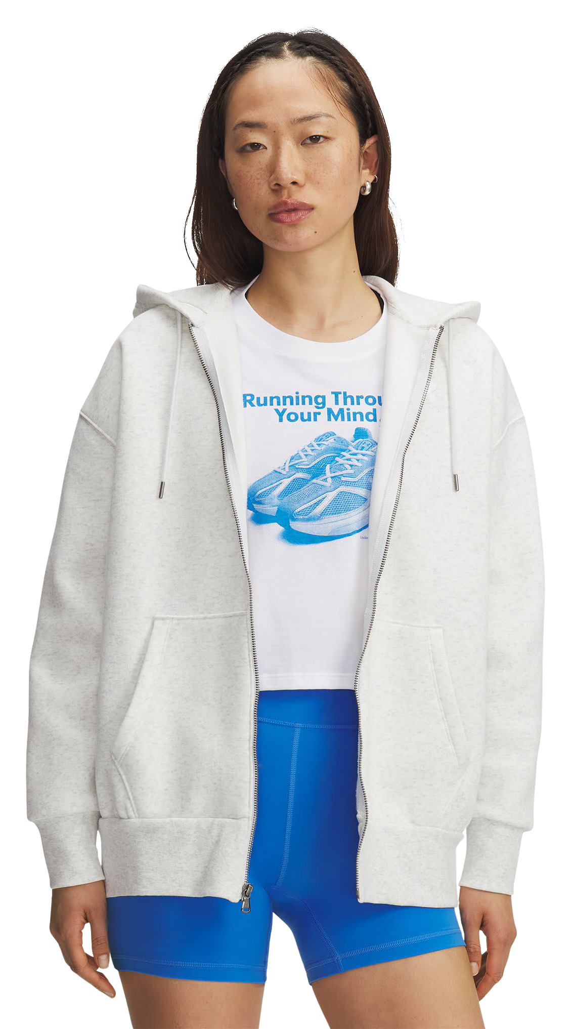 Image of Under Armour Icon Fleece Oversized Full-Zip Jacket - Distant Gray Medium Heather/White - M