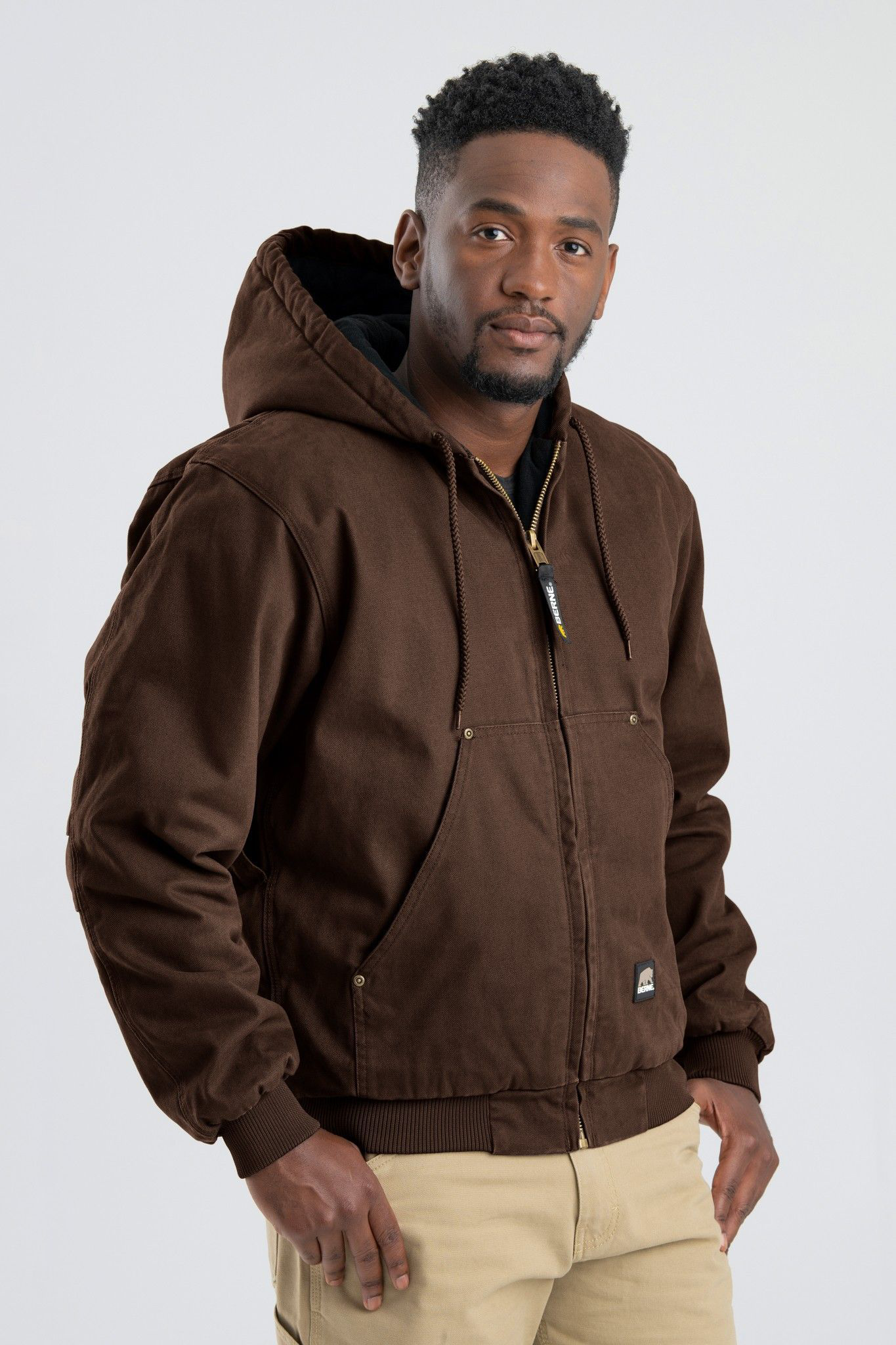Image of Berne Tall Original Washed Hooded Jacket for Men - Bark