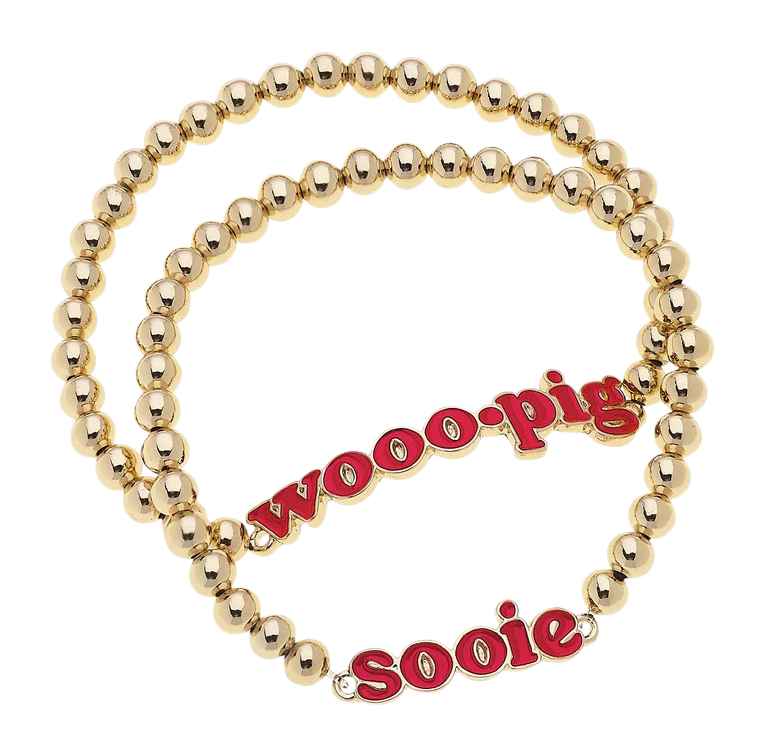 Image of Canvas Jewelry Arkansas Razorbacks Slogan Ball Bead Bracelet Set of 2