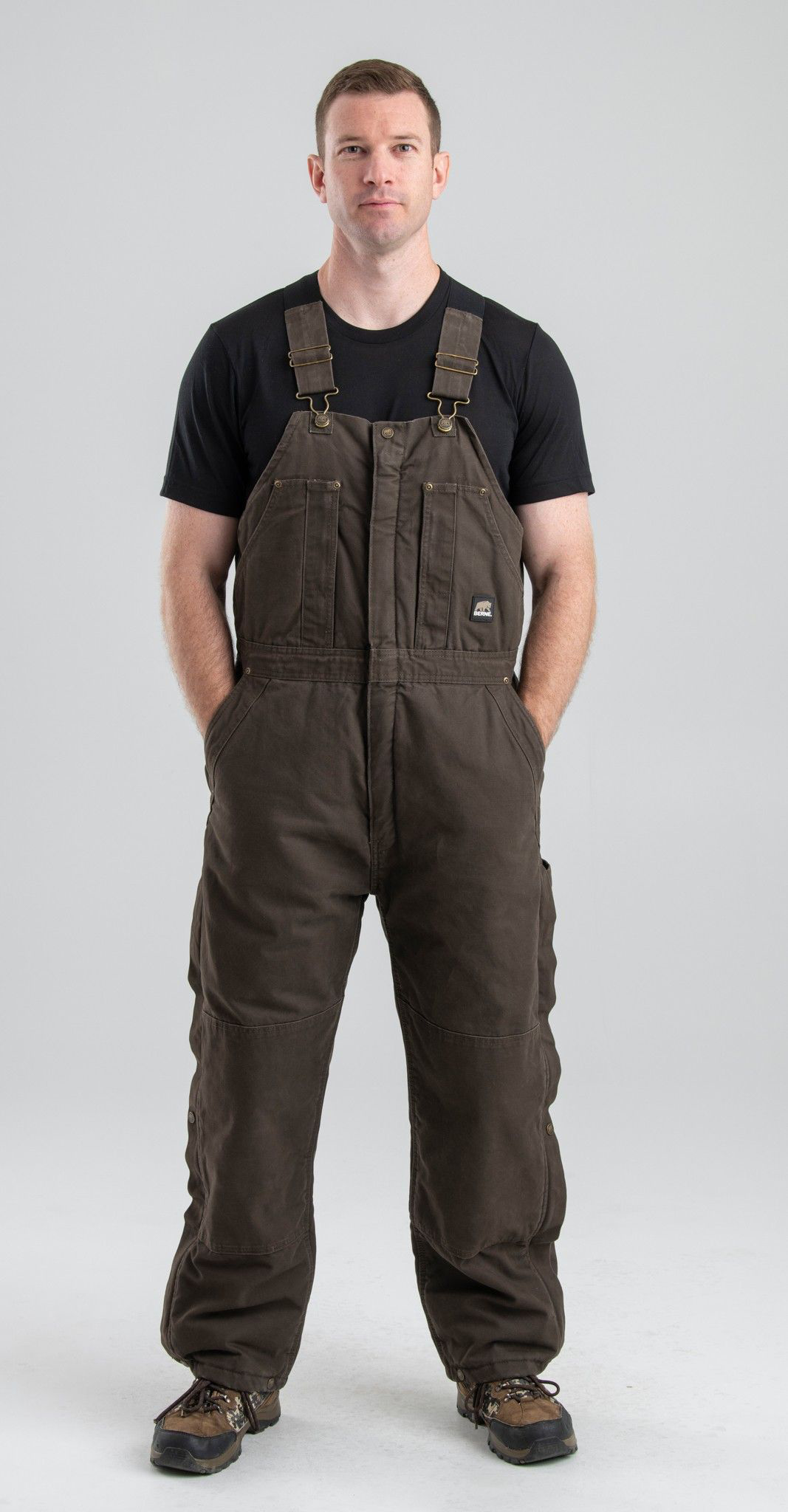 Image of Berne Original Washed Insulated Bib Overalls for Men - Bark