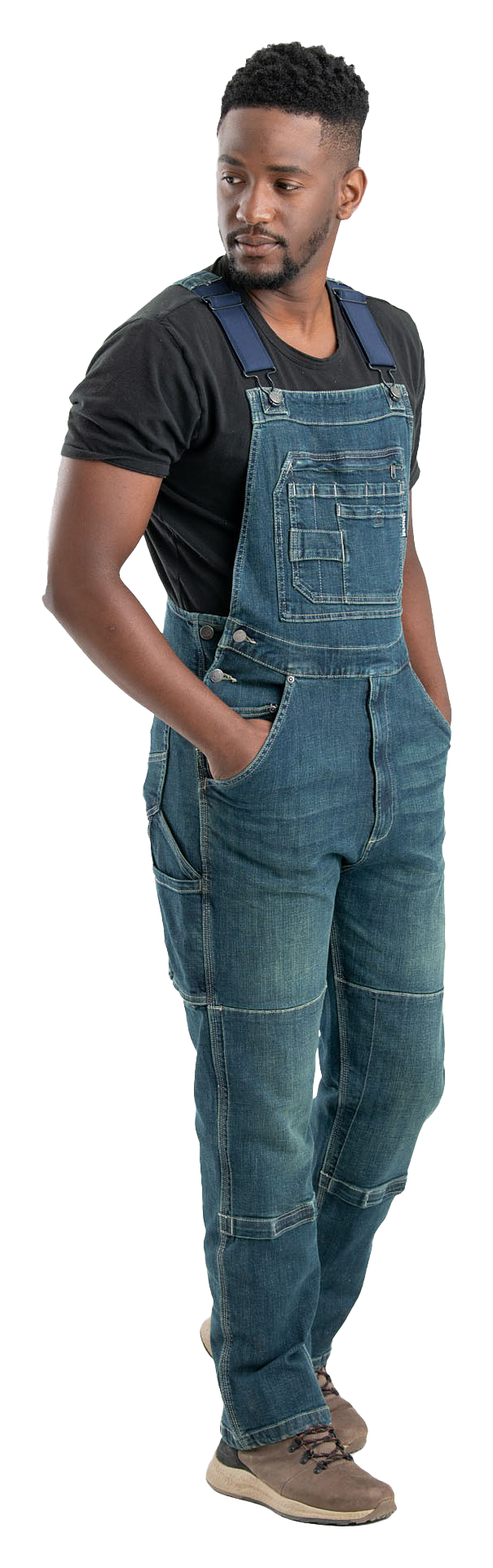 Image of Berne Highland Unlined Washed Flex Denim Bib Overalls - Granite