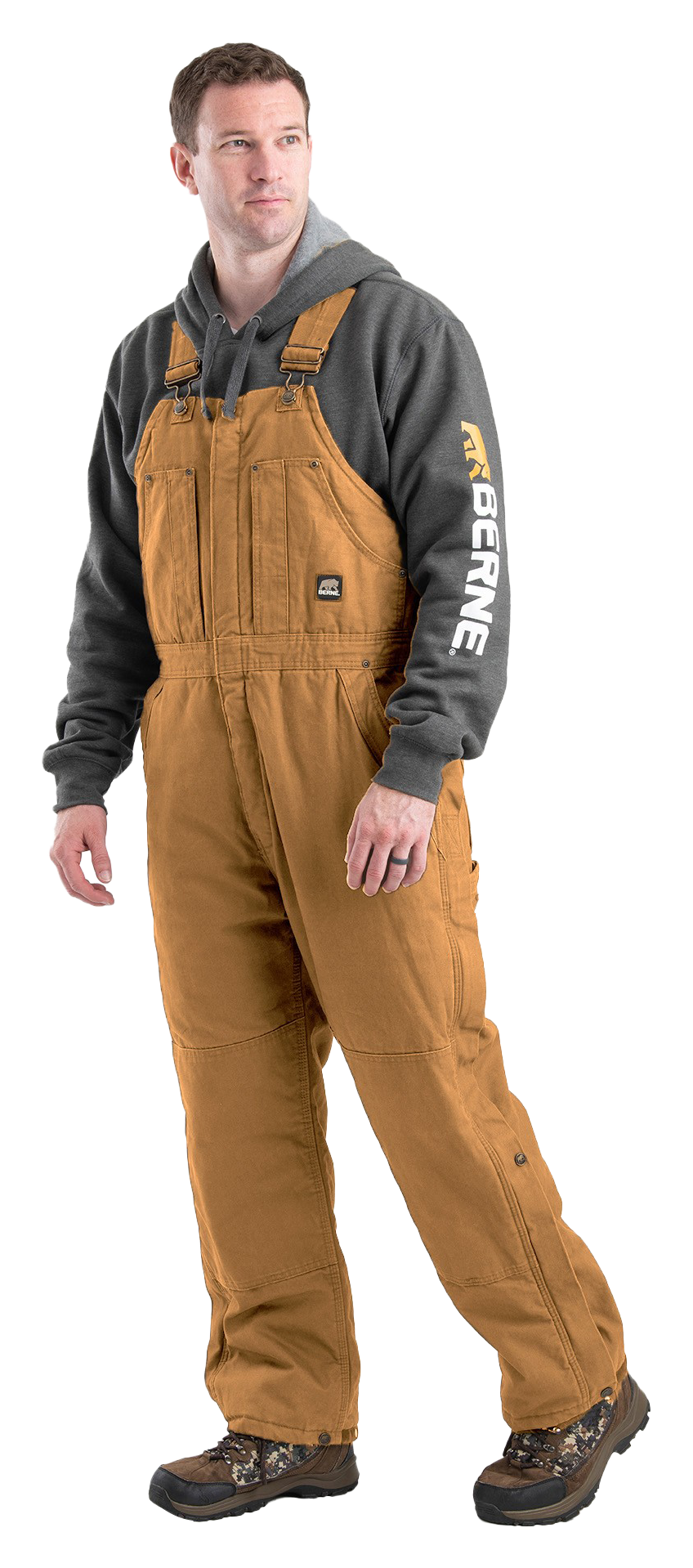 Image of Berne Heartland Insulated Washed Duck Bib Overalls - Brown Duck - L Short