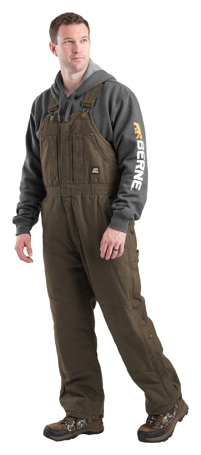 Image of Berne Heartland Insulated Washed Duck Bib Overalls - Olive Duck