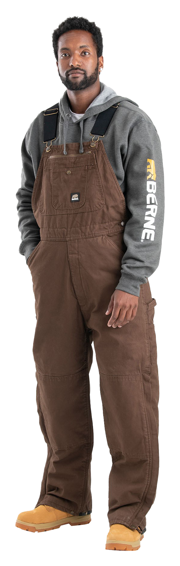 Image of Berne Heartland Insulated Washed Duck Bib Overalls - Bark