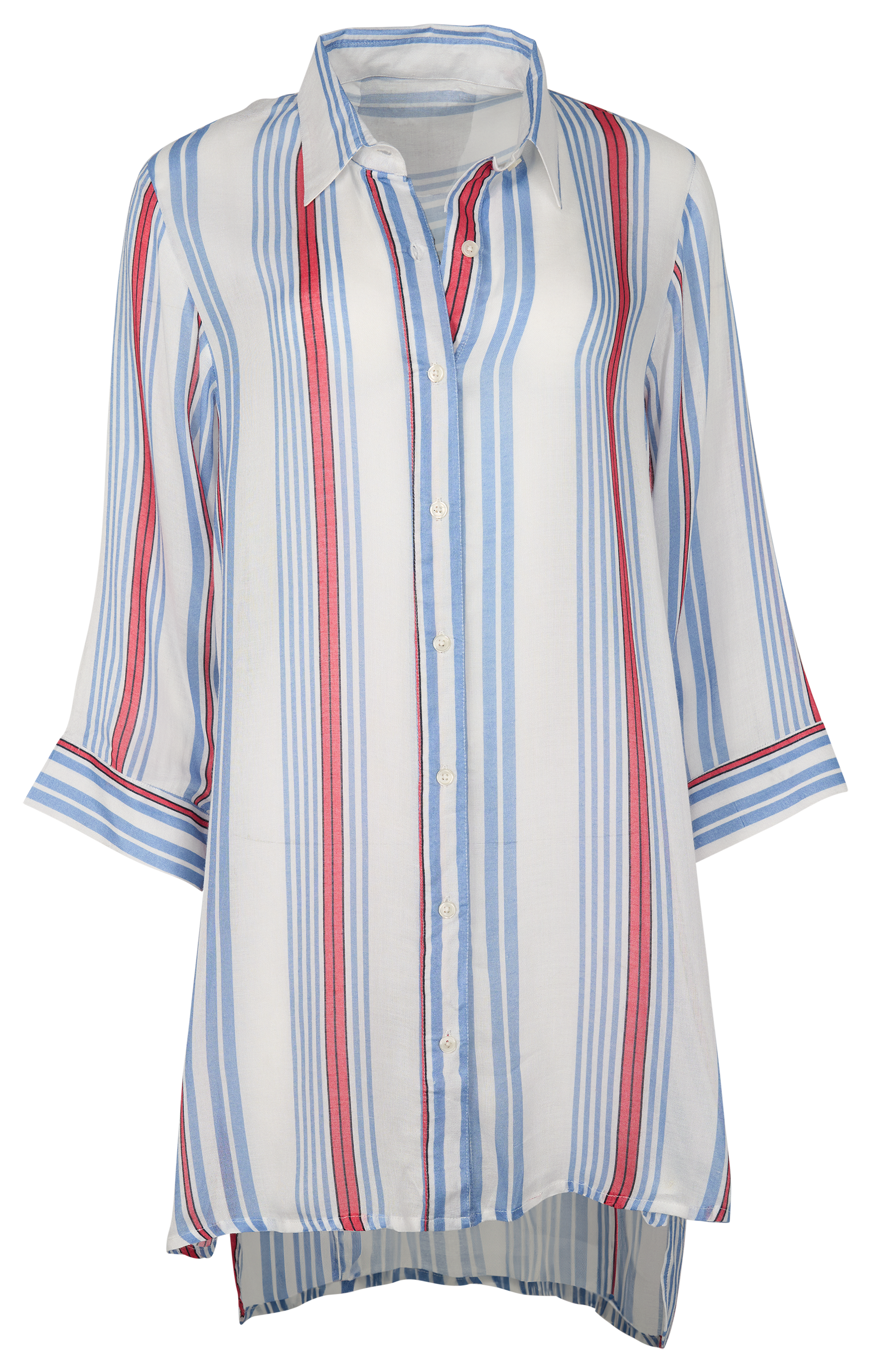 Image of Bella Beach Multi-Stripe Button-Down Swimsuit Cover-Up - S/M