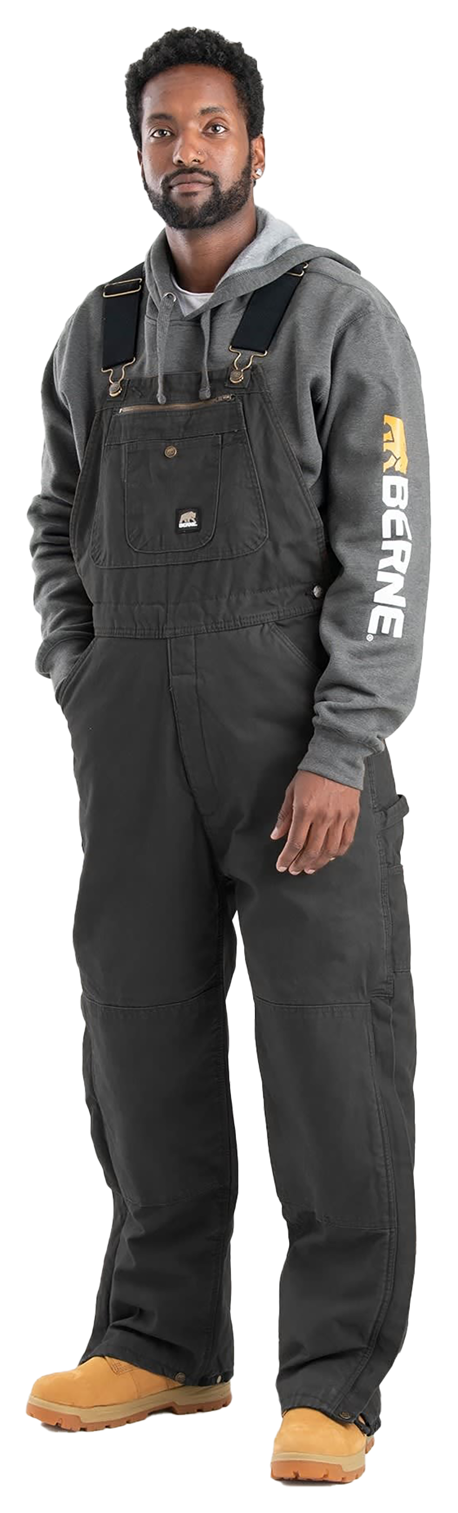Image of Berne Heartland Insulated Washed Traditional Duck Bib Overalls - Black - 2XL