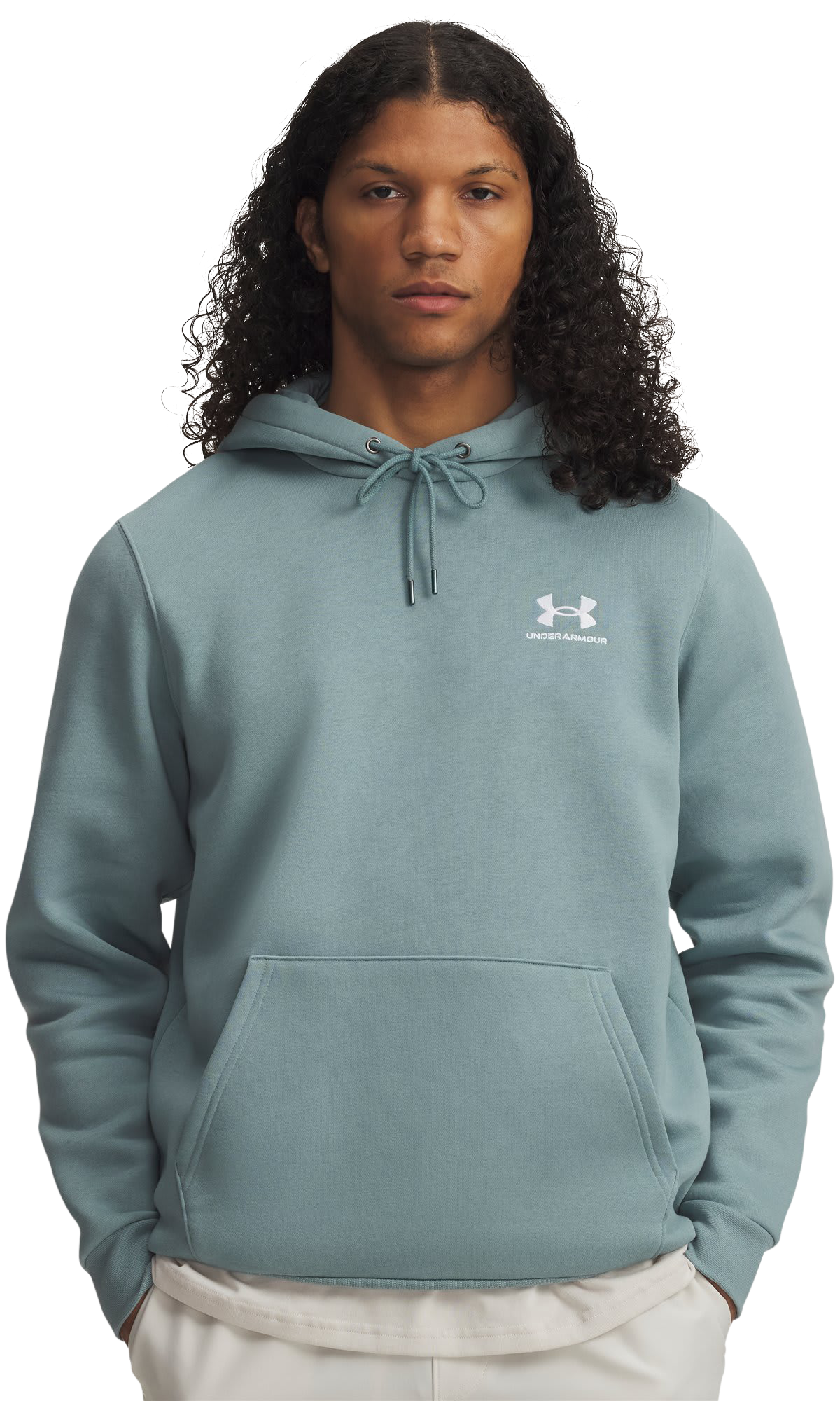 Image of Under Armour Icon Fleece Long-Sleeve Hoodie - Serpentine/White - XL
