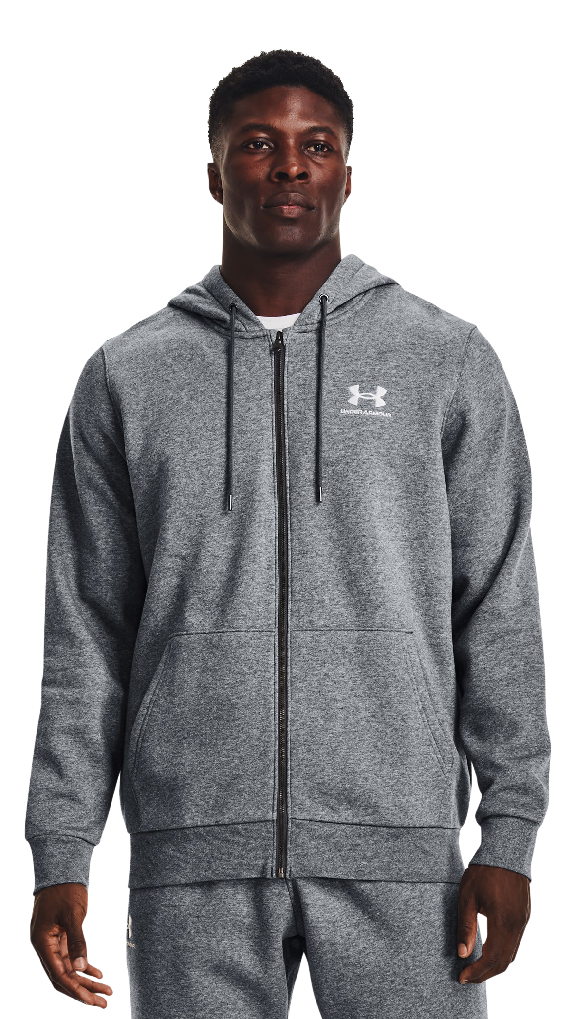 Image of Under Armour Icon Fleece Full-Zip Long-Sleeve Hoodie - Pitch Gray Medium Heather/White