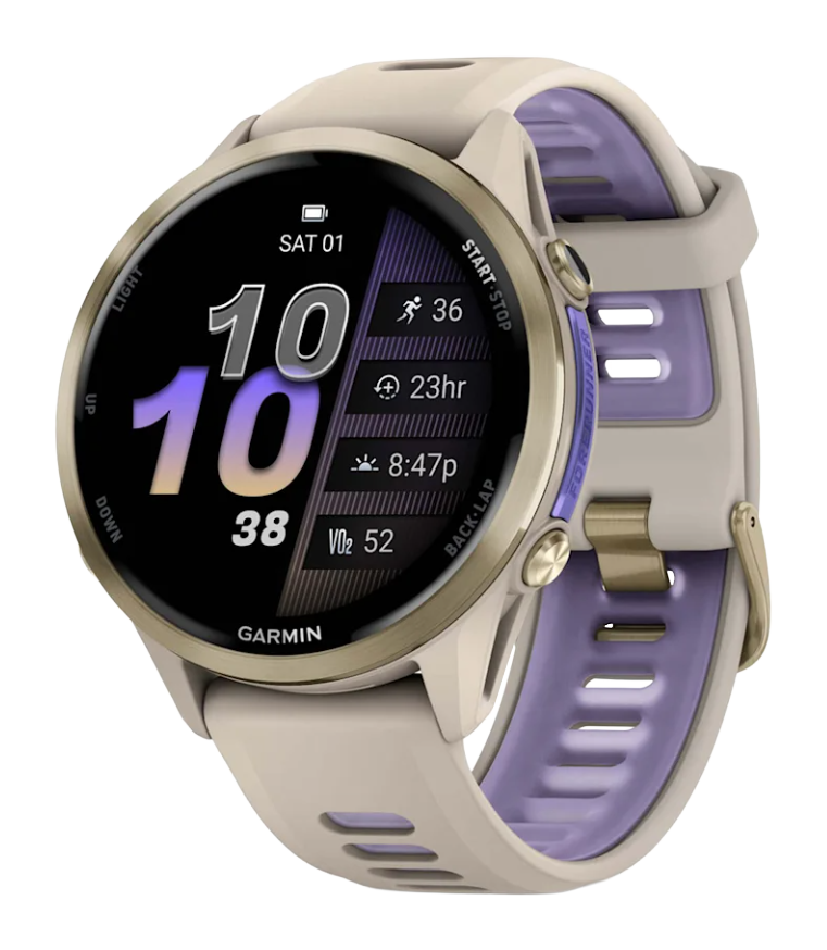 Image of Garmin Forerunner 970 Soft Gold Titanium Running GPS Smartwatch with French Gray Case