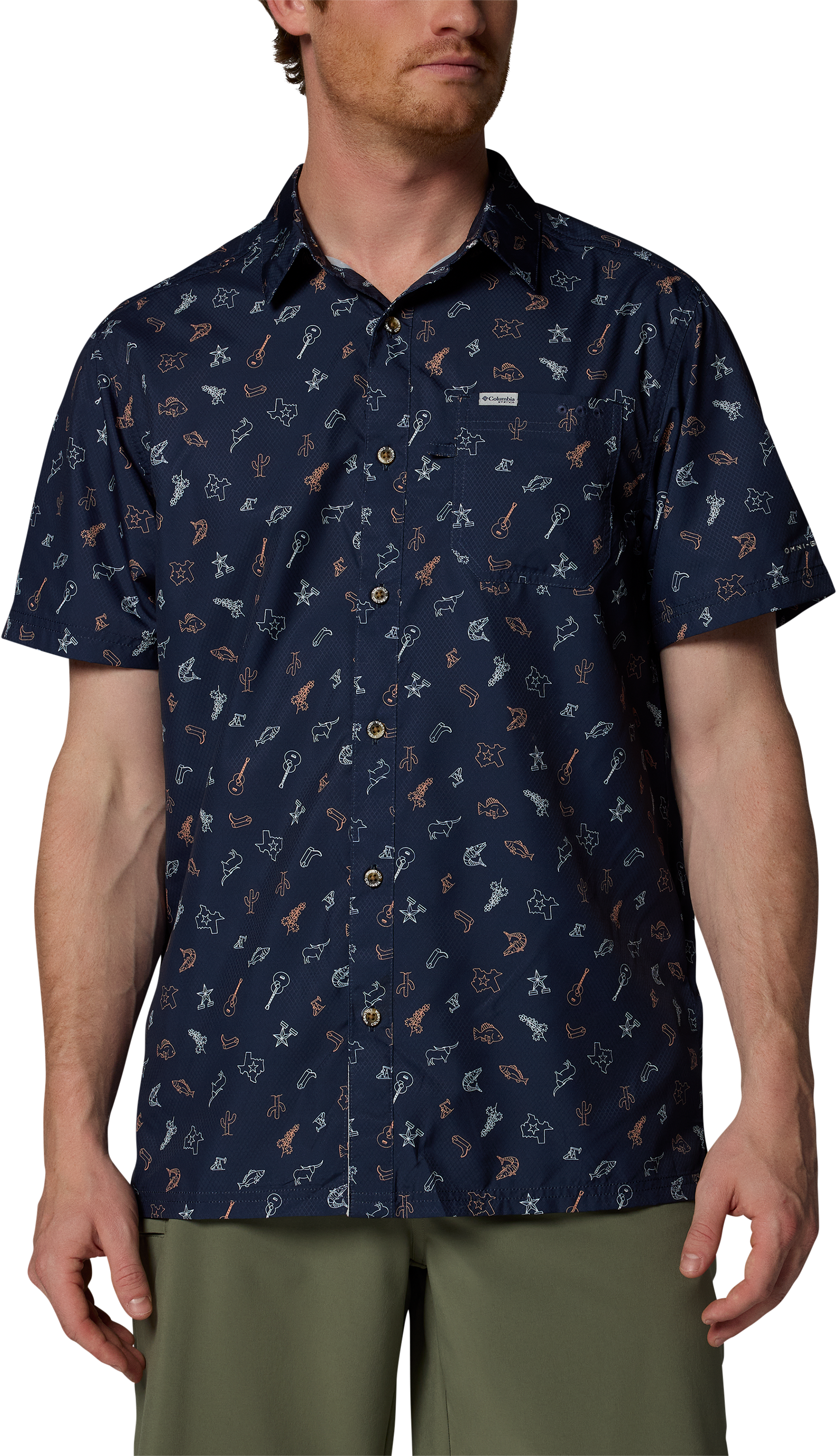 Image of Columbia Super Slack Tide Camp Short-Sleeve Button-Down Shirt - Nocturnal Take Me To Texas